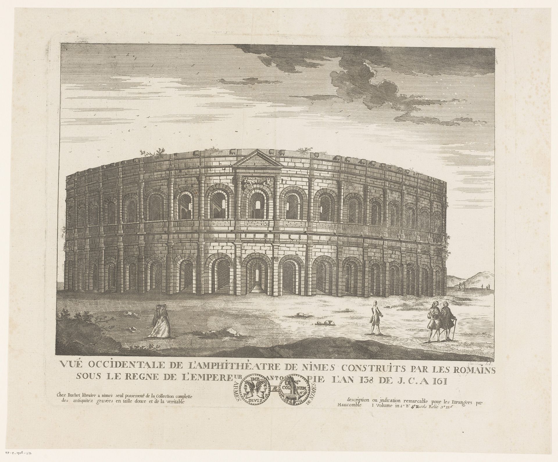 Gezicht op de Arena van Nîmes by Jean Baptiste Antoine Guibert