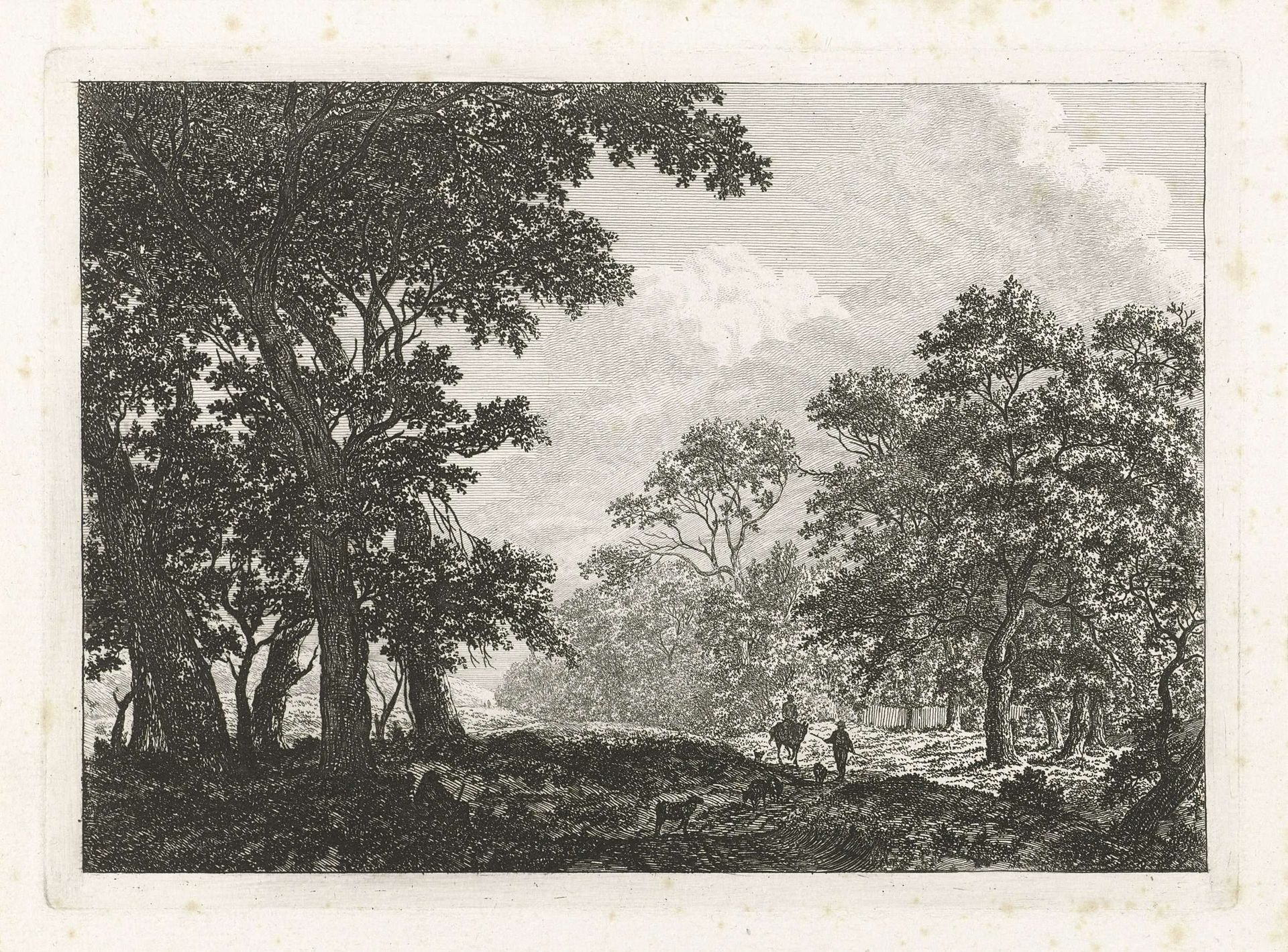 Landschap met bomen en een ruiter op een weg by Franciscus Andreas Milatz