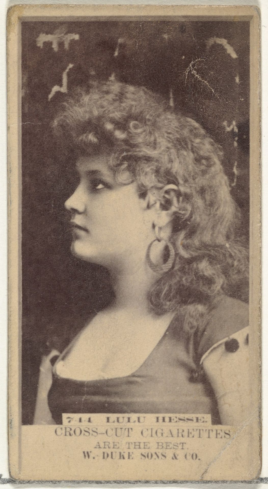 Card Number 744, Lulu Hesse, from the Actors and Actresses series (N145-3) issued by Duke Sons & Co. to promote Cross Cut Cigarettes by W. Duke, Sons & Co.
