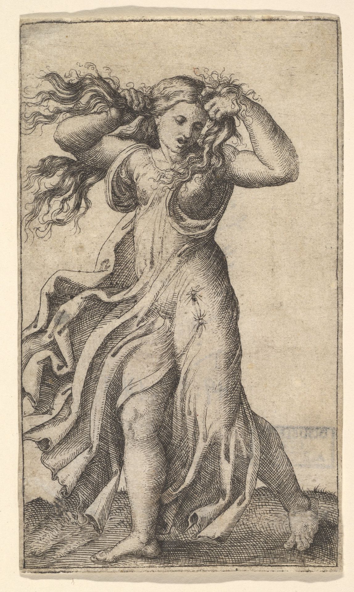 Woman pulling Her Hair by Marcantonio Raimondi