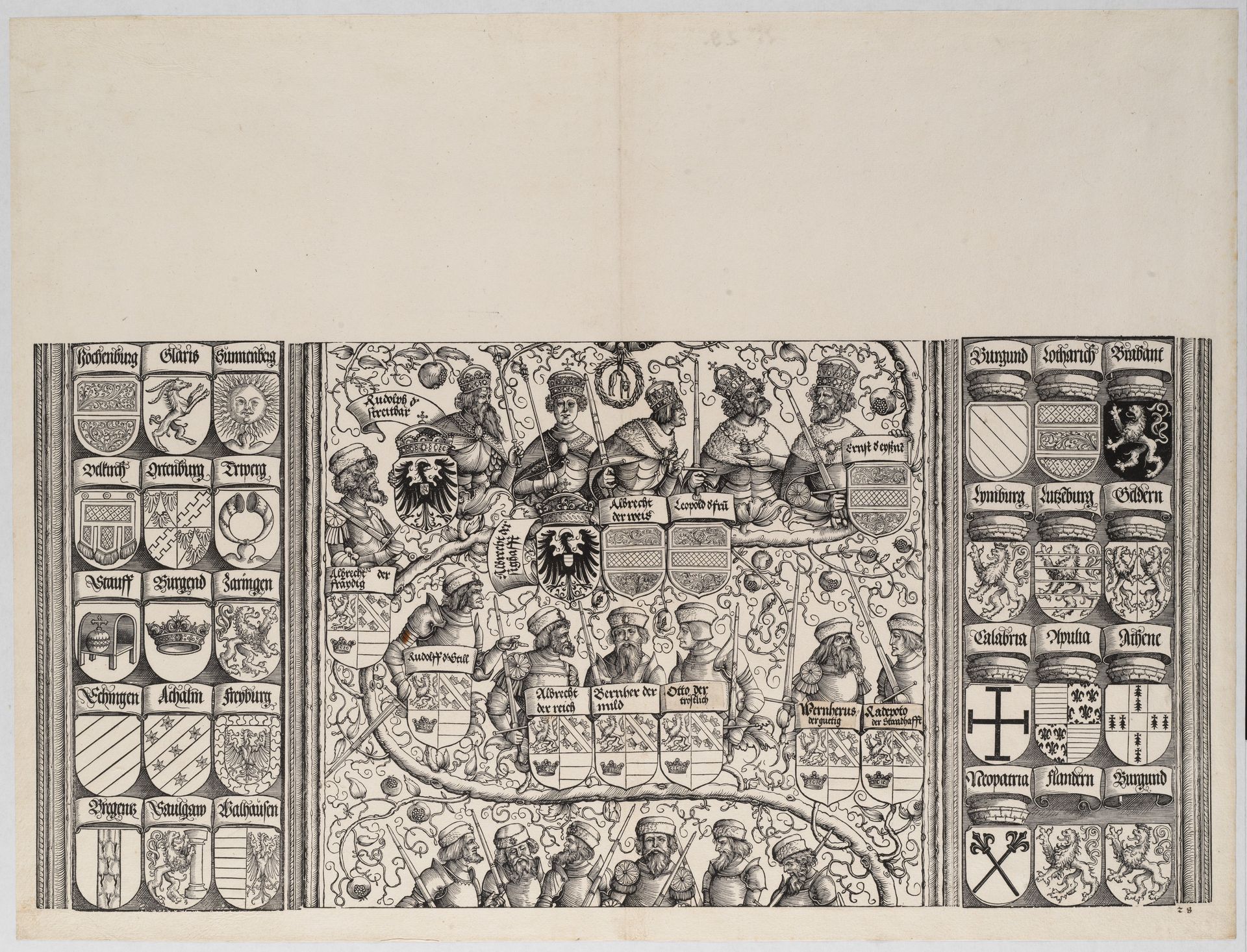 The Middle Portion of the Genealogy of Maximilian, from the Arch of Honor, proof, dated 1515, printed 1517-18 by Hans Springinklee