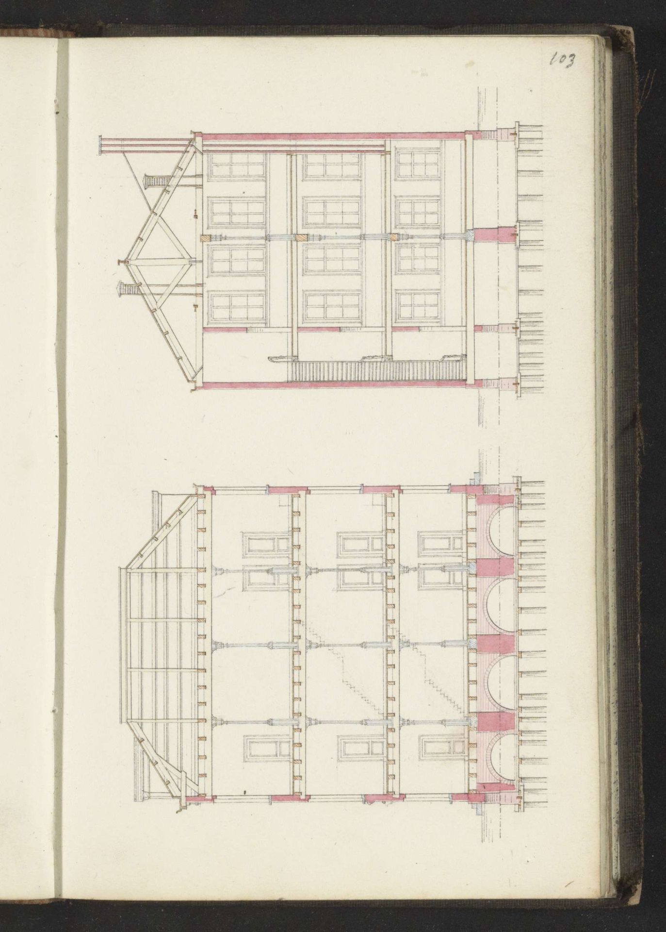 Doorsneden van een gebouw in de lengte en breedte by Willem Springer jr.