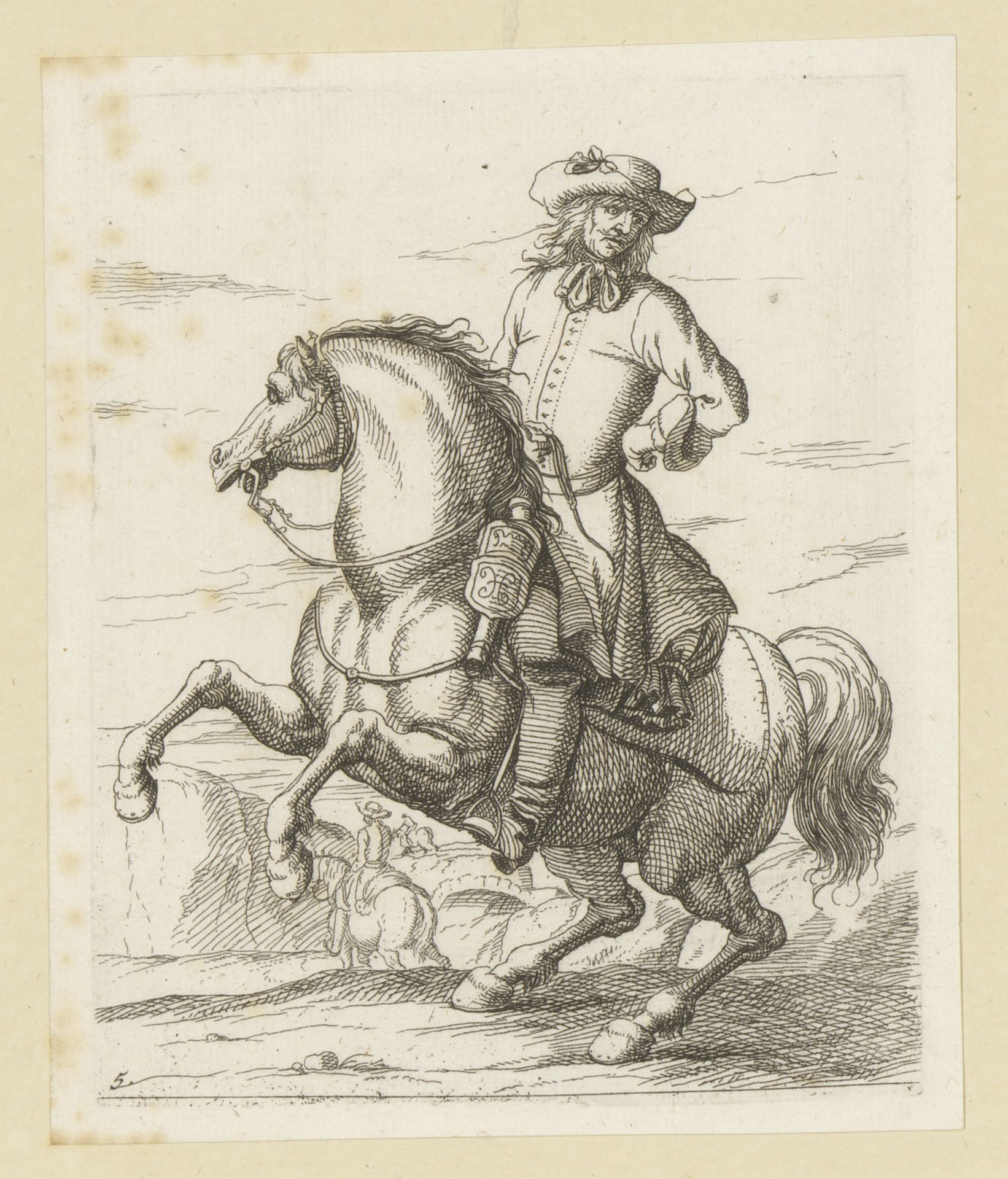 Ruiter op een steigerend paard by Georg Philipp Rugendas