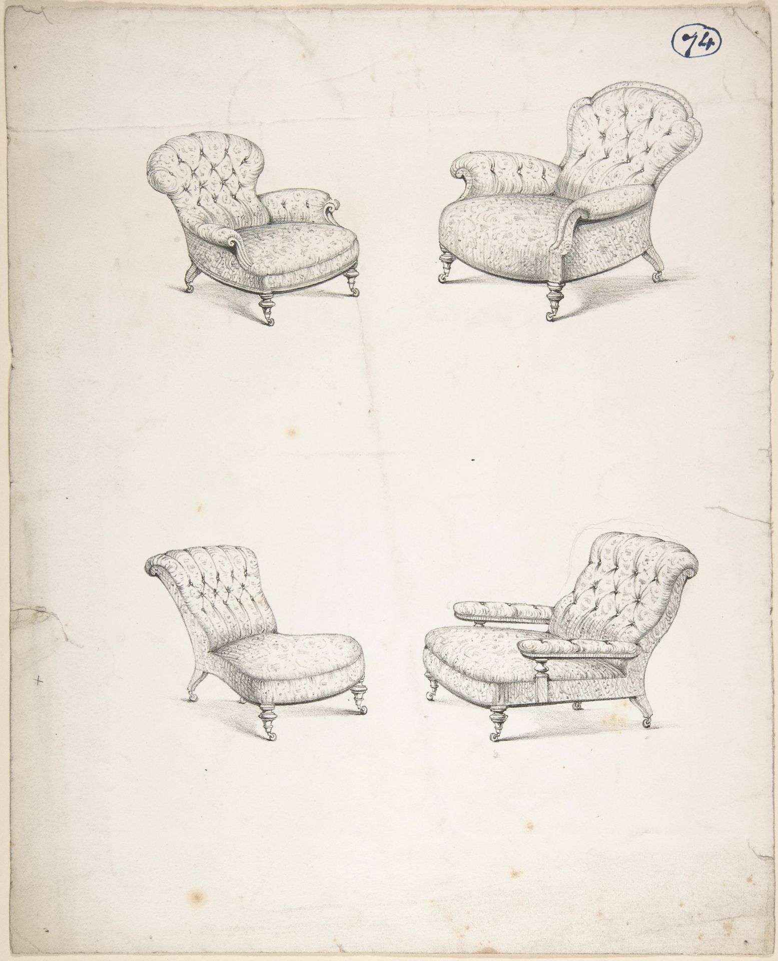 Designs for Four Upholstered Chairs by Charles Hindley and Sons