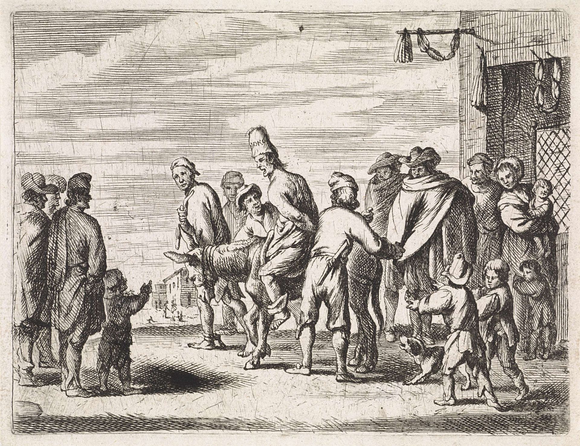 Man op ezel gebonden by Cornelis de Wael