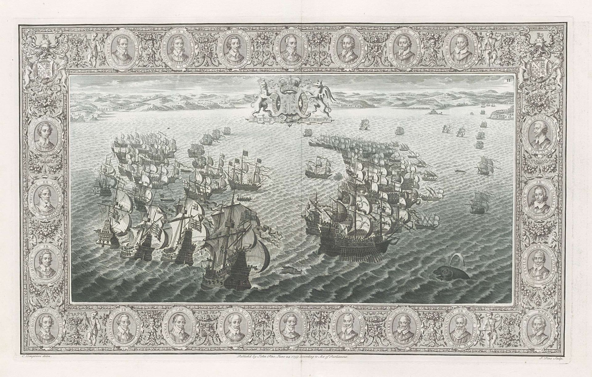 Reproductie van een wandtapijt over de Spaanse Armada (20-21 juli) by John Pine