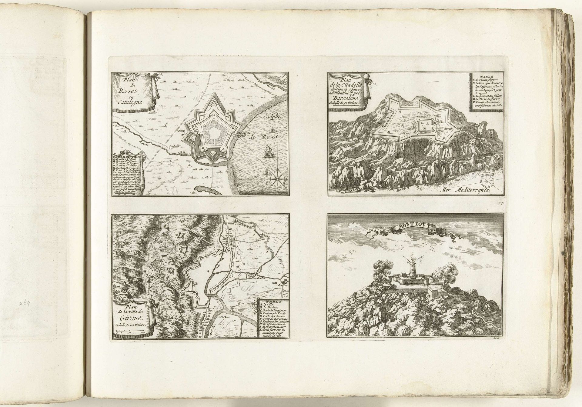Plattegronden van Rosas, Gerona en andere plaatsen in Catalonië, ca. 1702 by Anonymous