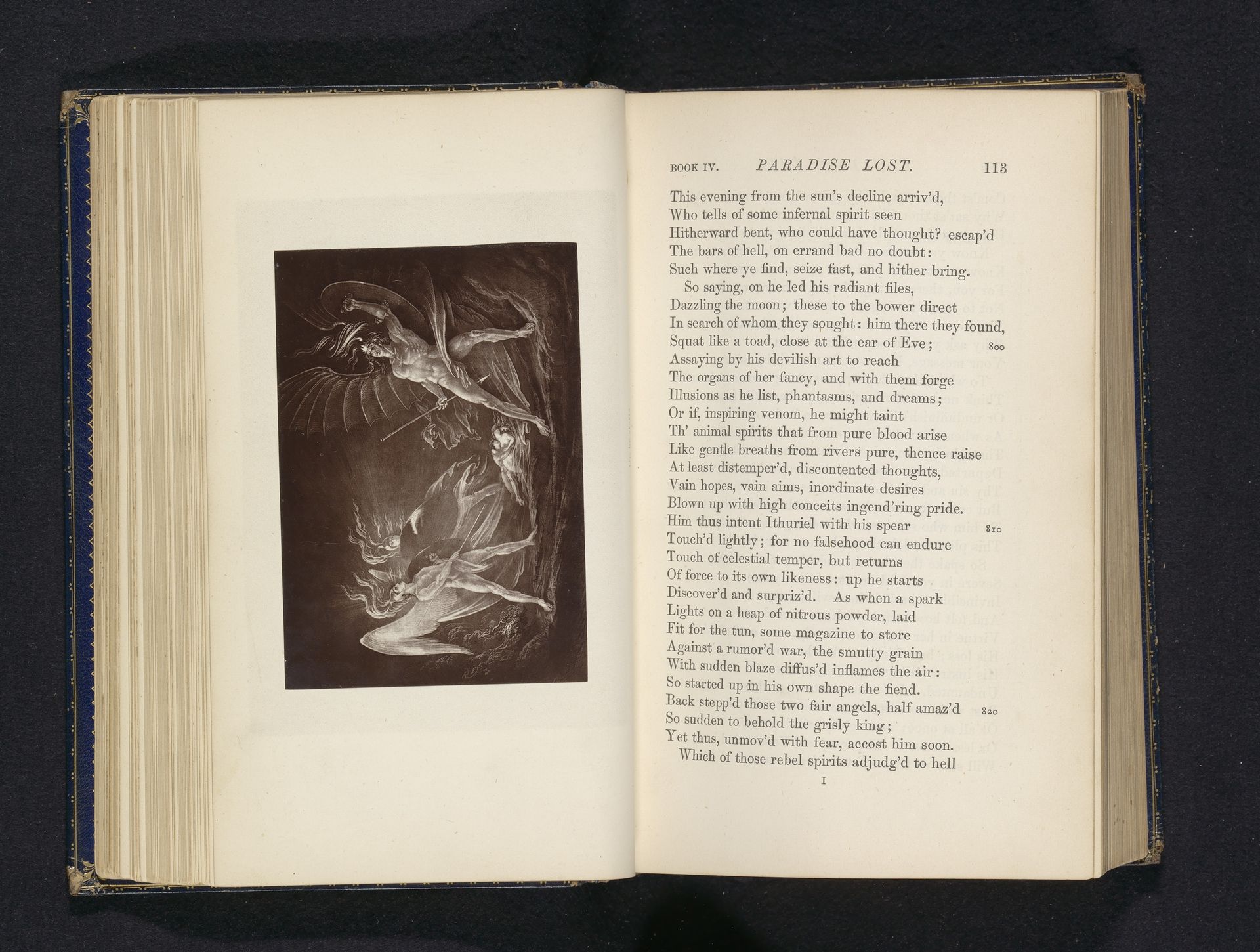 Fotoreproductie van een prent, voorstellende Ithuriel en Zephon in gevecht met Satan by Anonymous