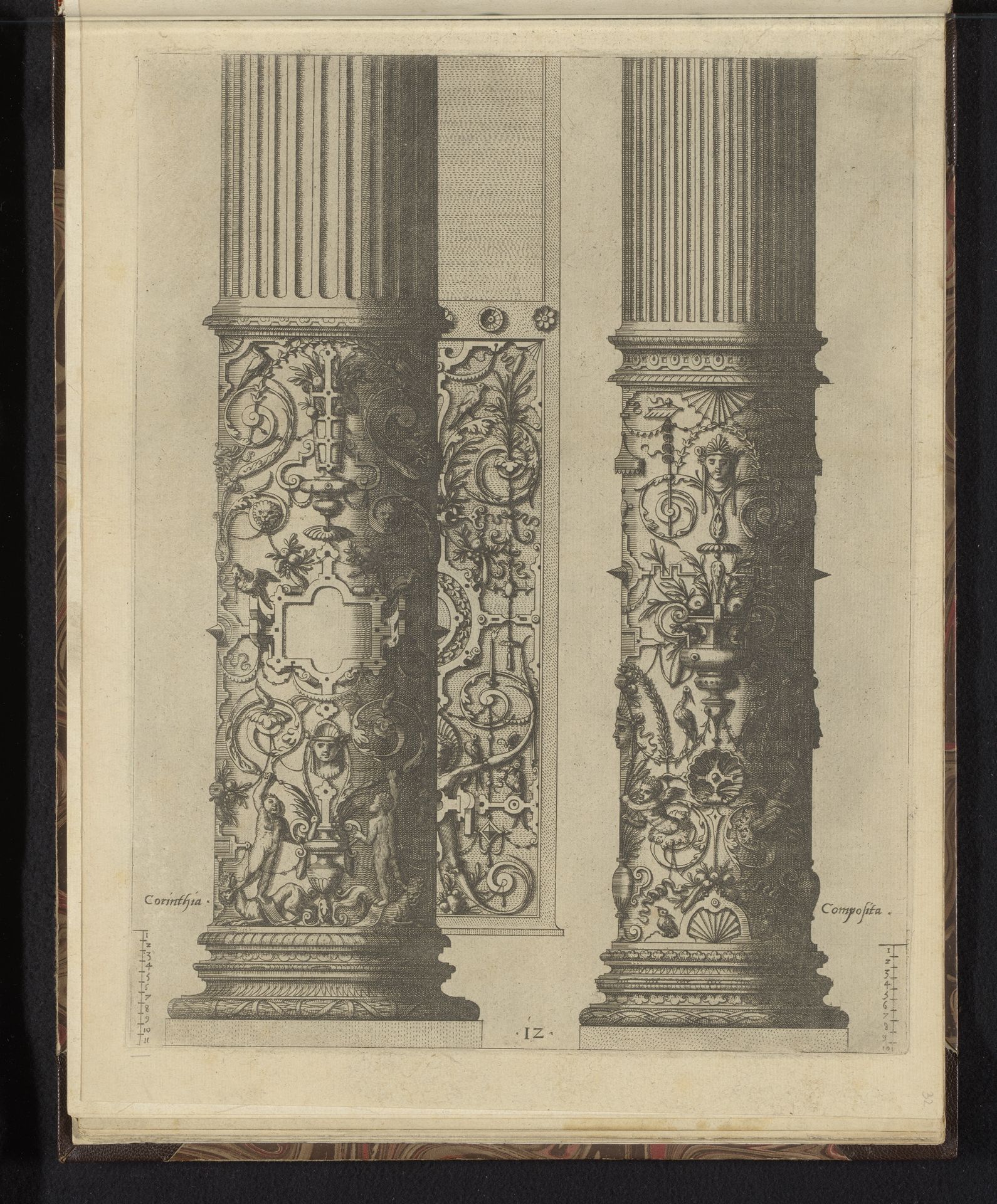 Twee 'columnae caelatae', in de Korintische en Composiete Orde by Johannes of Lucas van Doetechum