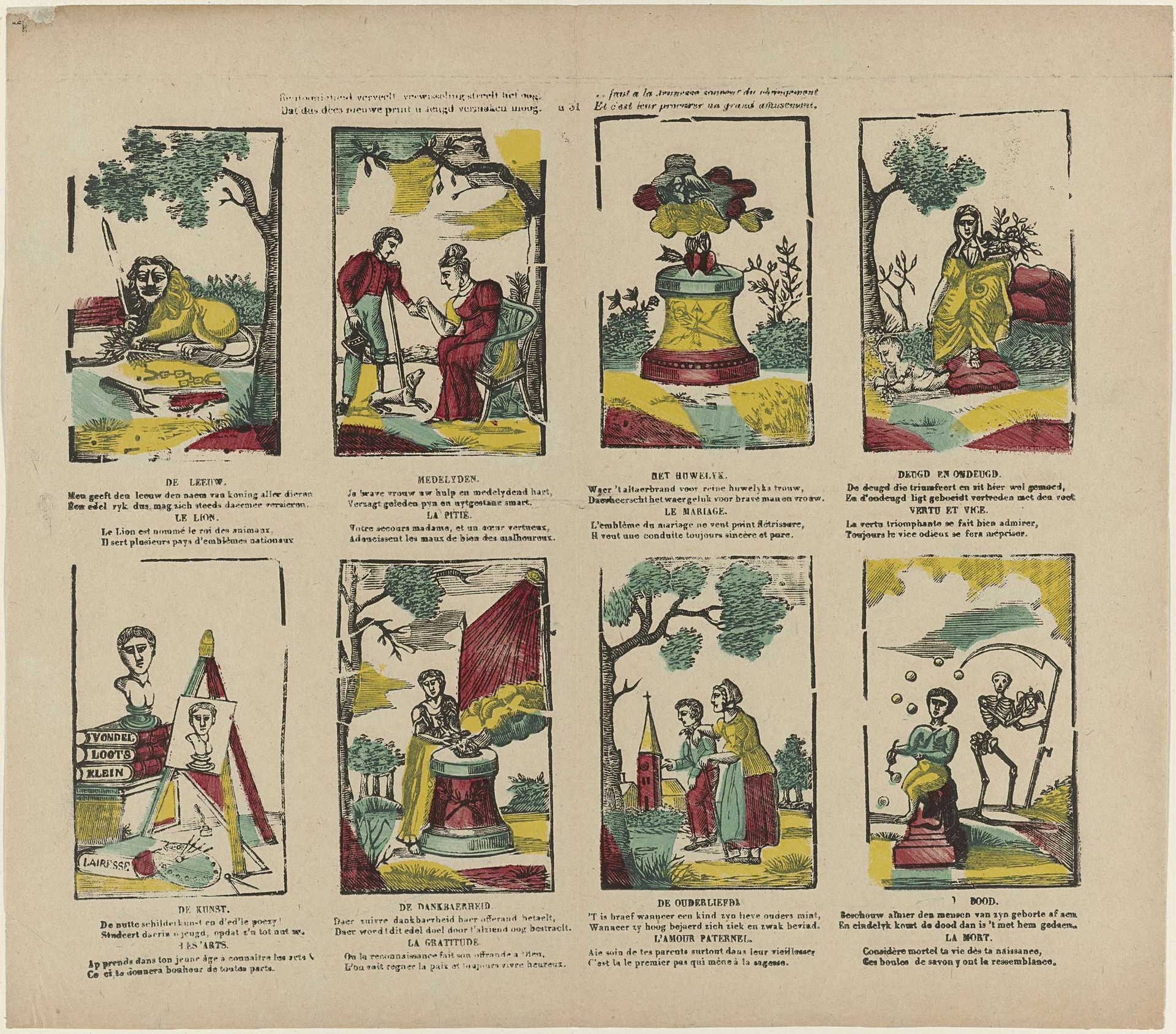 Eentoonigheid verveelt, verwisseling streelt het oog. / Dat dus dees nieuwe print u Jeugd vermaken moog. / Il faut à la jeunesse souvent du changement / Et c'est leur procurer un grand amusement by Glenisson & Zonen