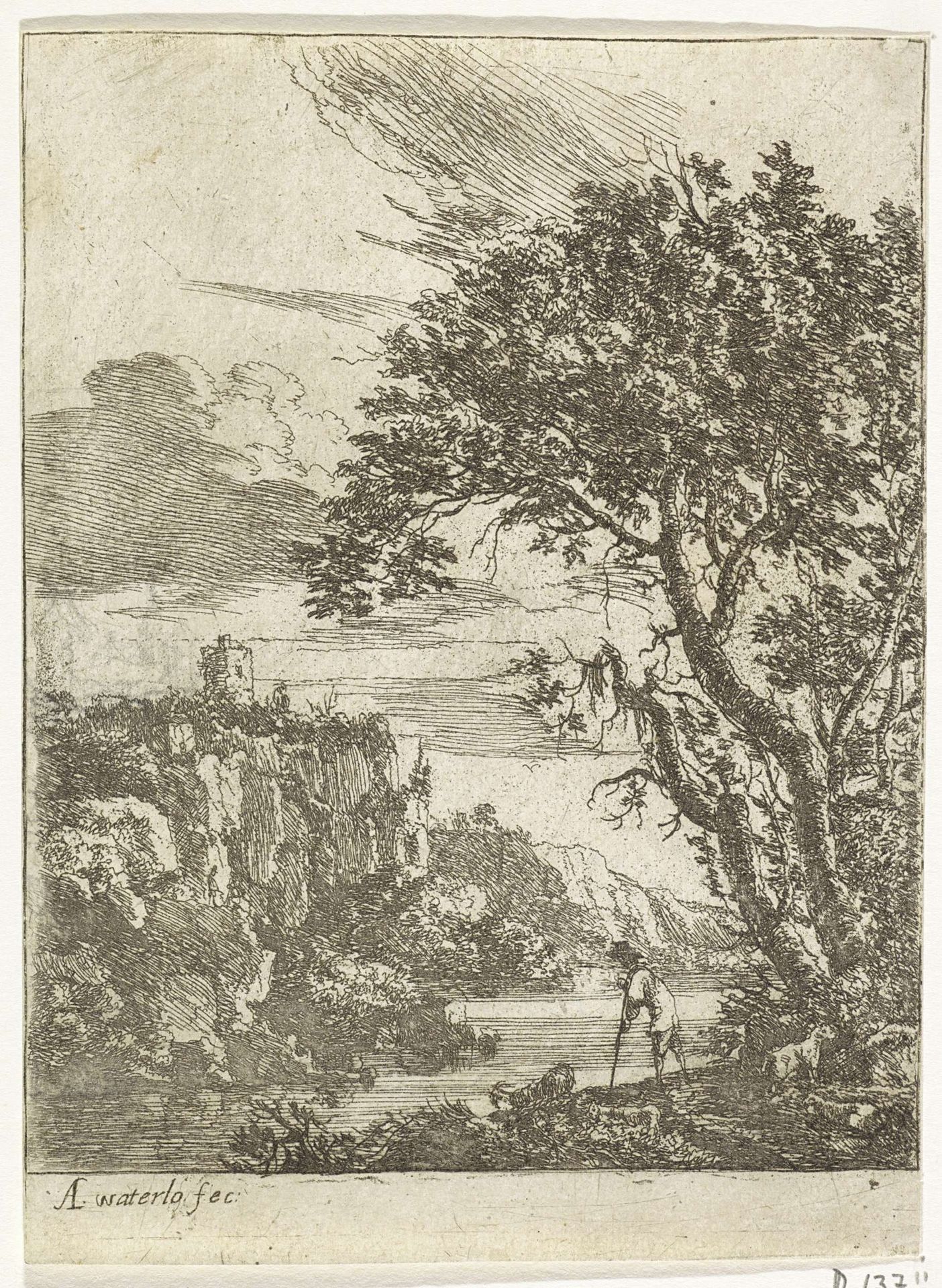 Geitenhoeder aan de oever van een rivier by Anthonie Waterloo