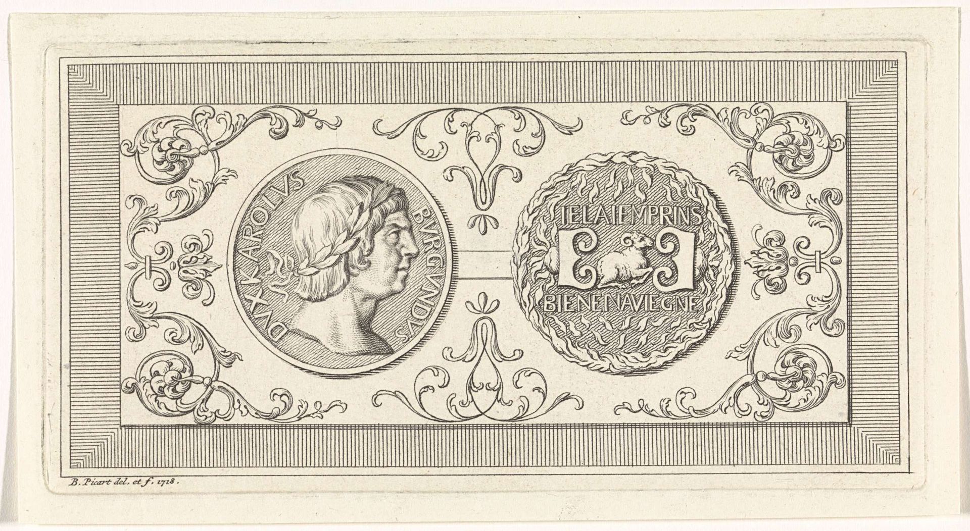 Penning met het portret van Karel de Stoute by Bernard Picart
