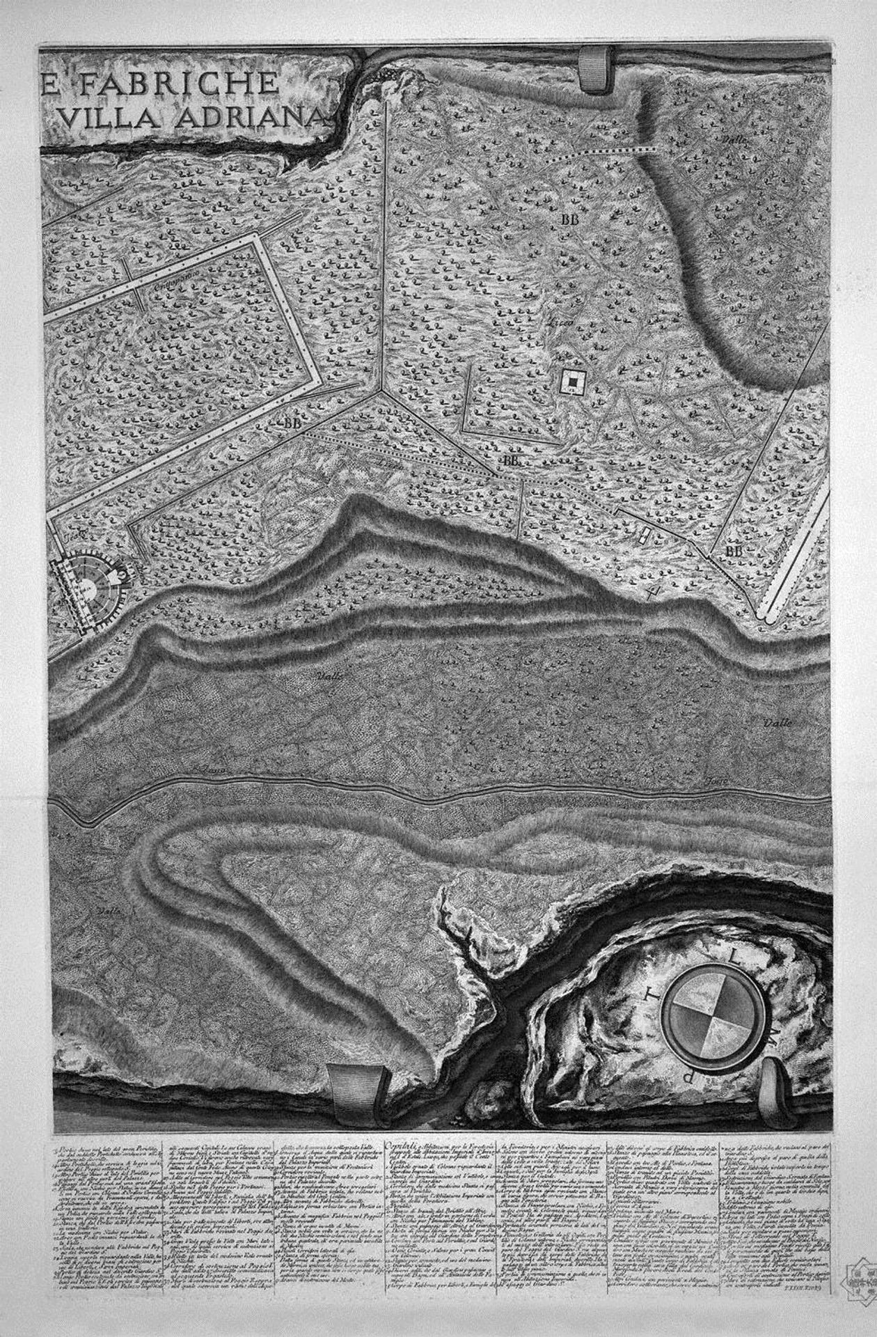 Plan of the existing factories in the Villa Adriana, with a dedication to St. M Stanislaus Augustus, King of Poland by Giovanni Battista Piranesi