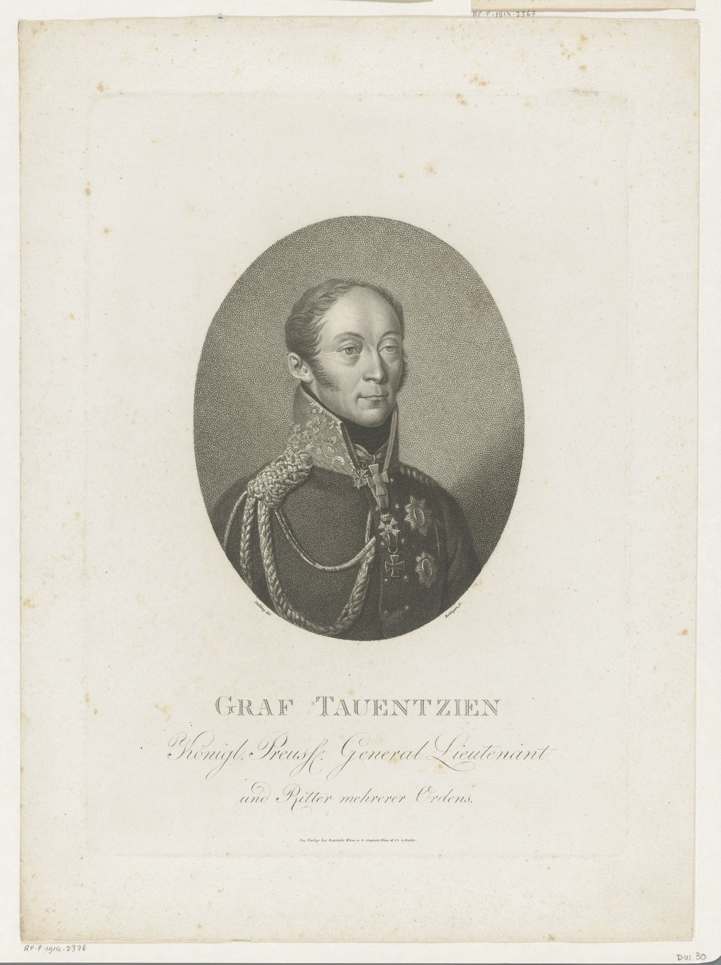 Portret van Friedrich Bogislav Emanuel, Graf Tauentzien von Wittenberg by Friedrich Wilhelm Bollinger
