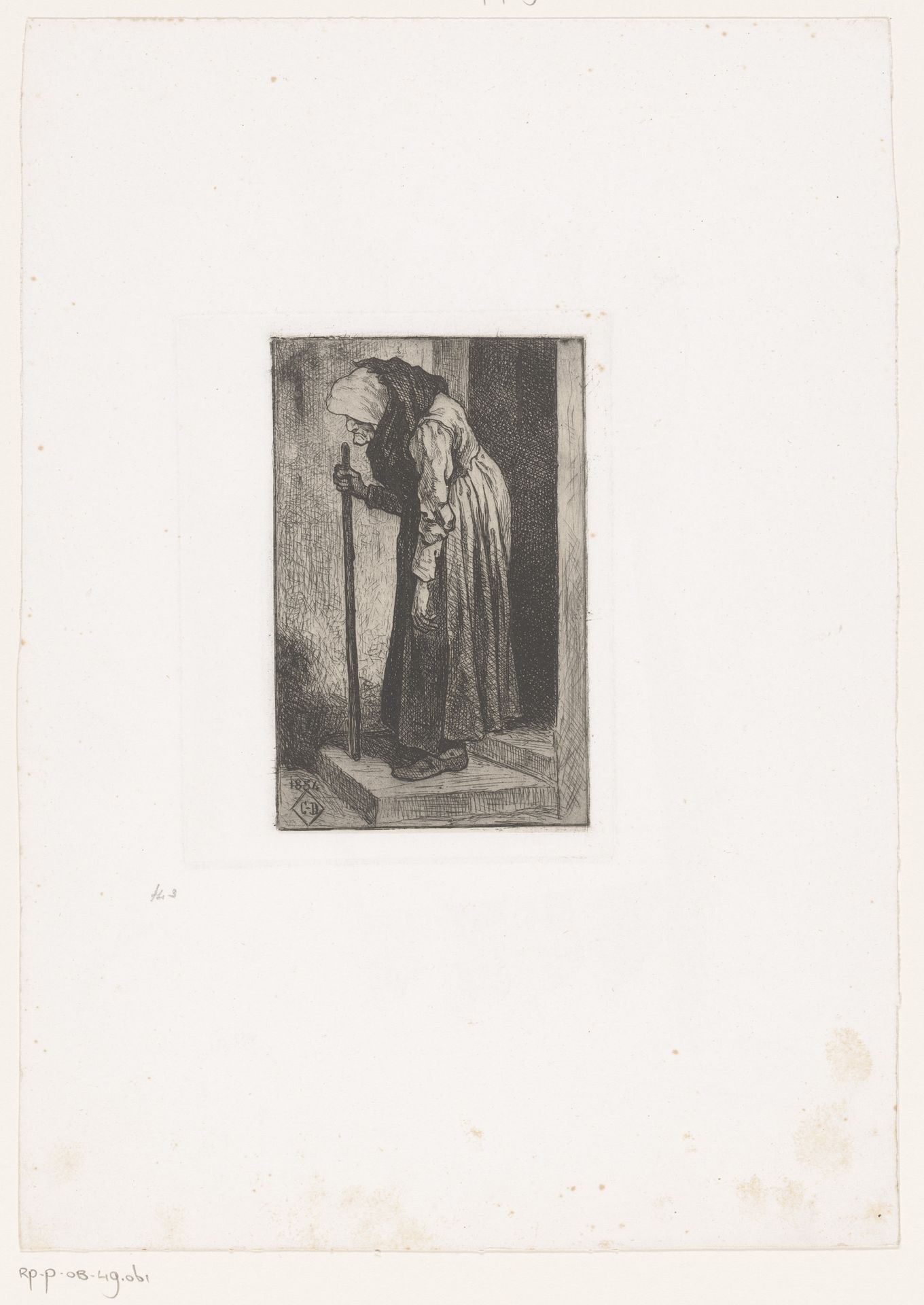 Oude vrouw met stok by Charles De Groux