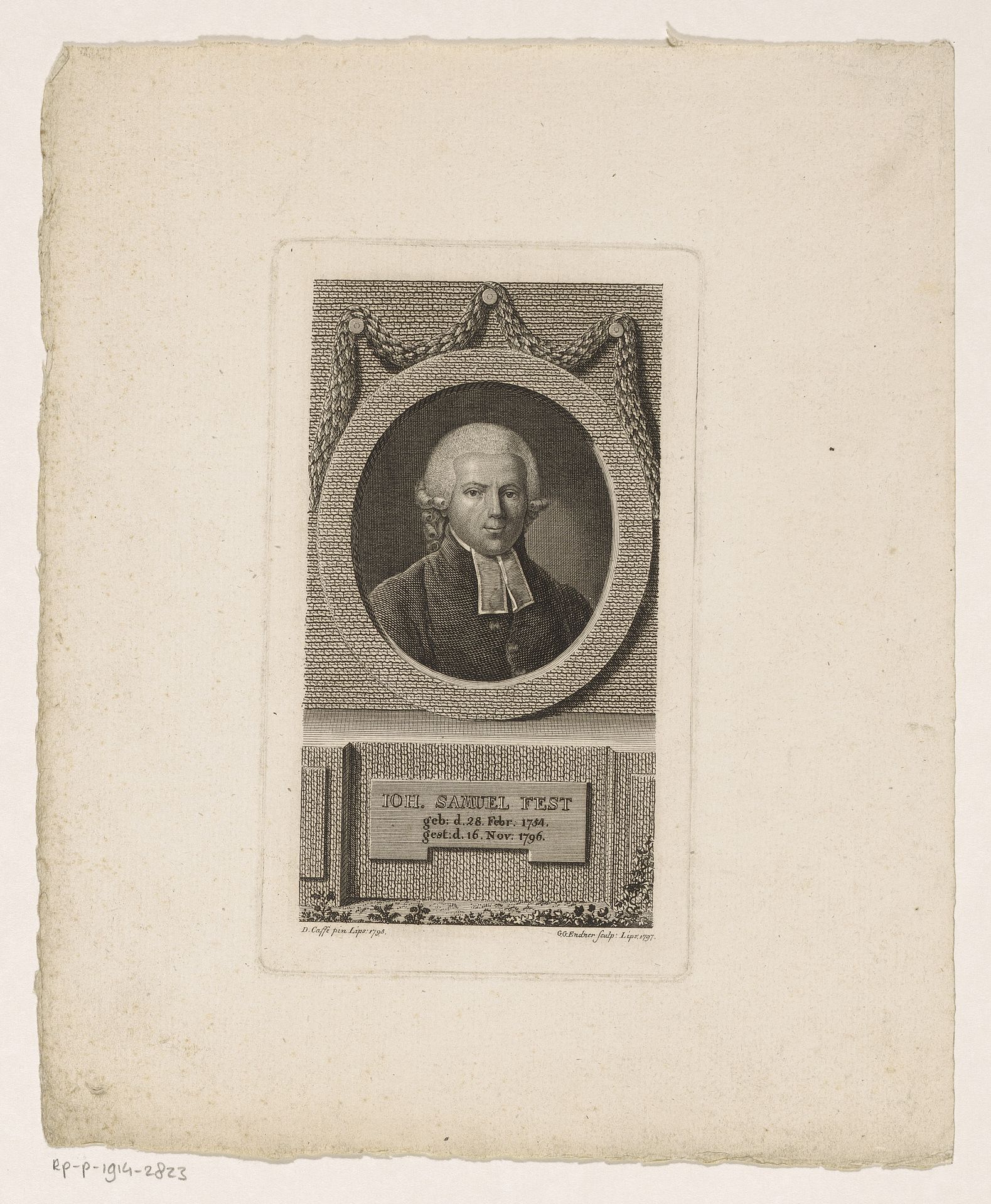 Portret van Johann Samuel Fest by Gustav Georg Endner