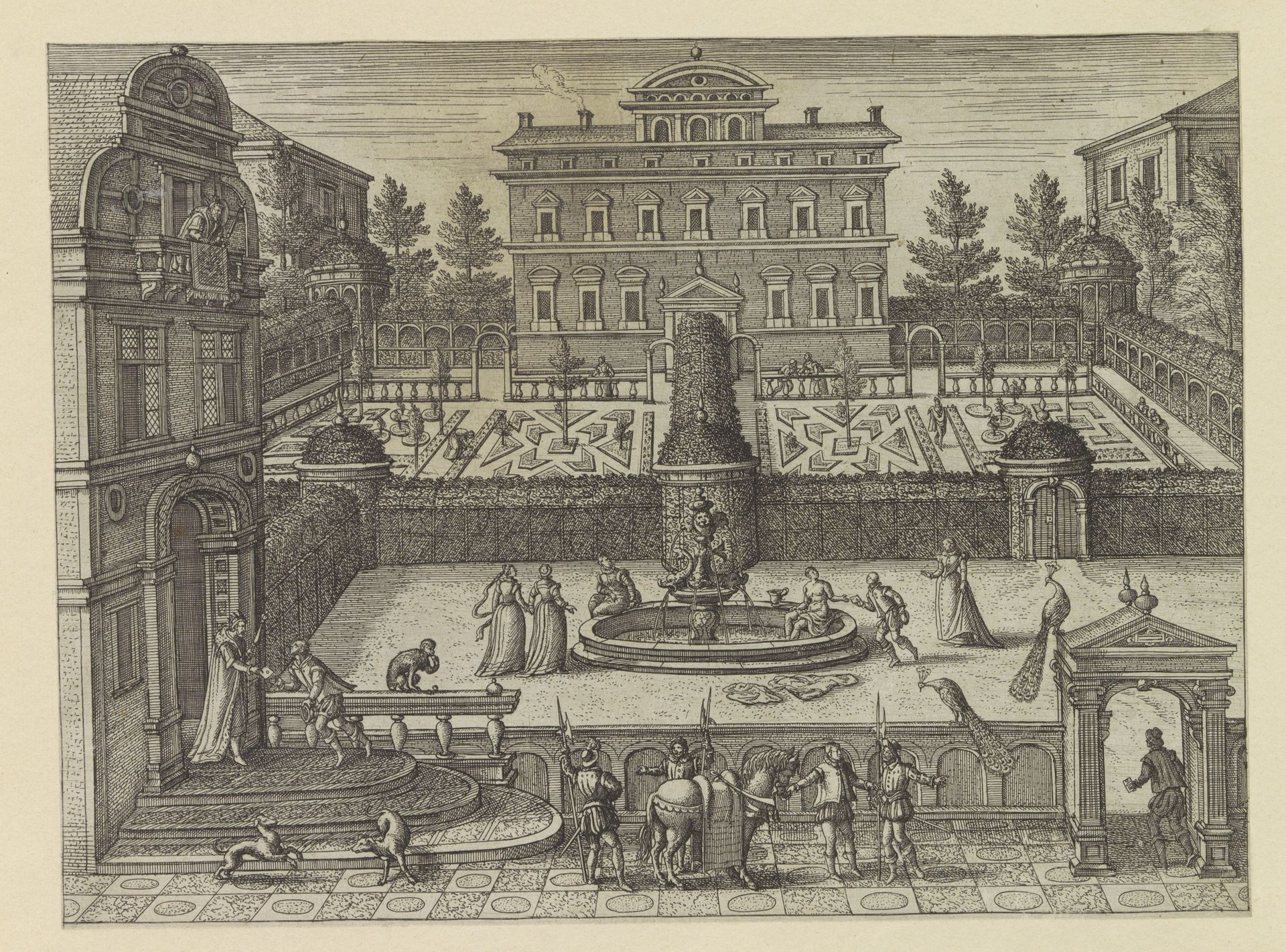 Hoftuin met David en Batseba by Pieter van der (I) Borcht