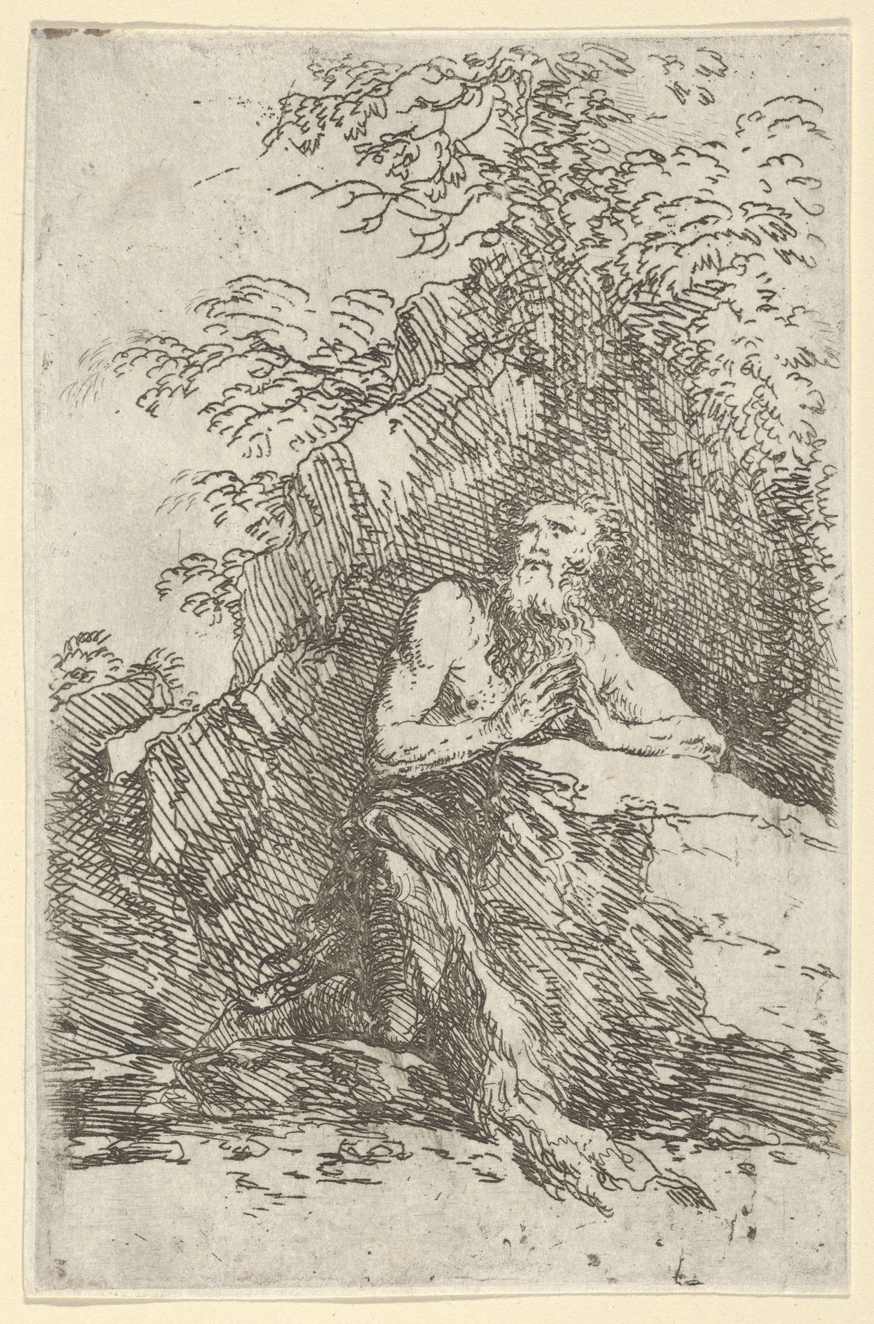 Praying male penitent in the wilderness by Salvator Rosa