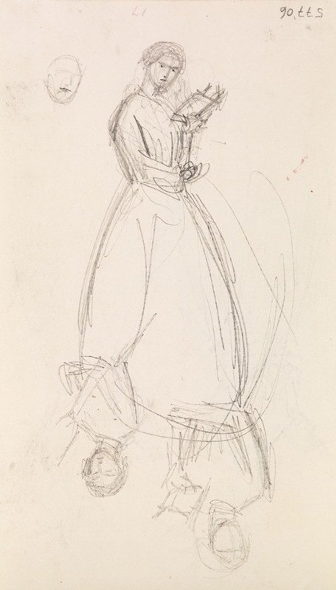 Female – Two Sketches of a Young Woman holding a Book by Sir John Everett Millais
