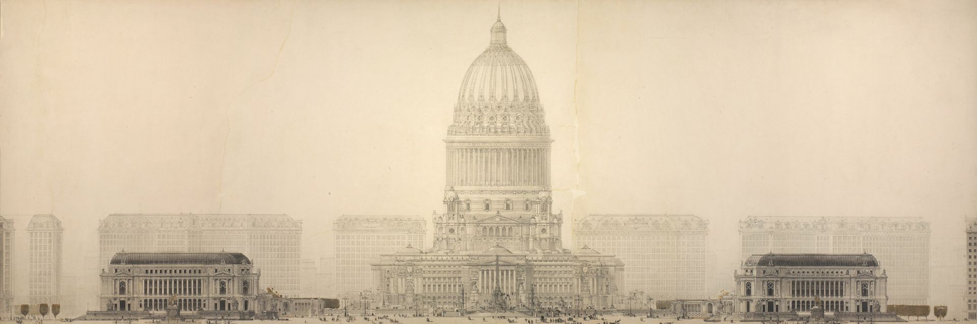 Plate 131 from The Plan of Chicago, 1909: Chicago. Elevation Showing the Group of Buildings Constituting the Proposed Civic Center. by Daniel Hudson Burnham