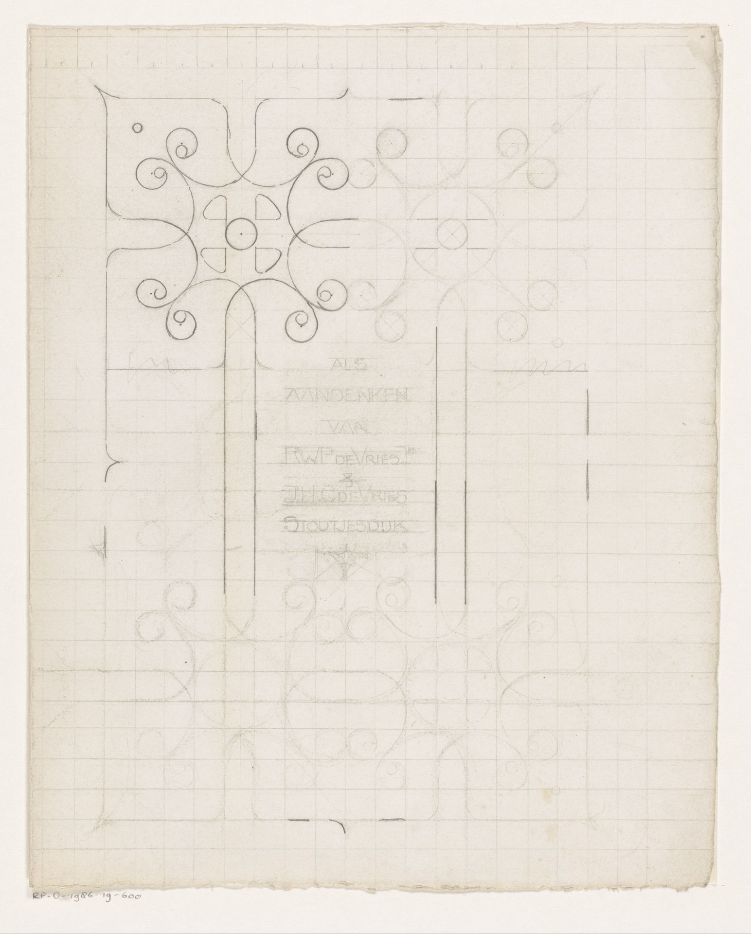 Ontwerp voor een albumblad als aandenken van R.W.P. de Vries Jr. en J.H.C. de Vries-Stoutjesdijk by Reinier Willem Petrus de (1874-1952) Vries