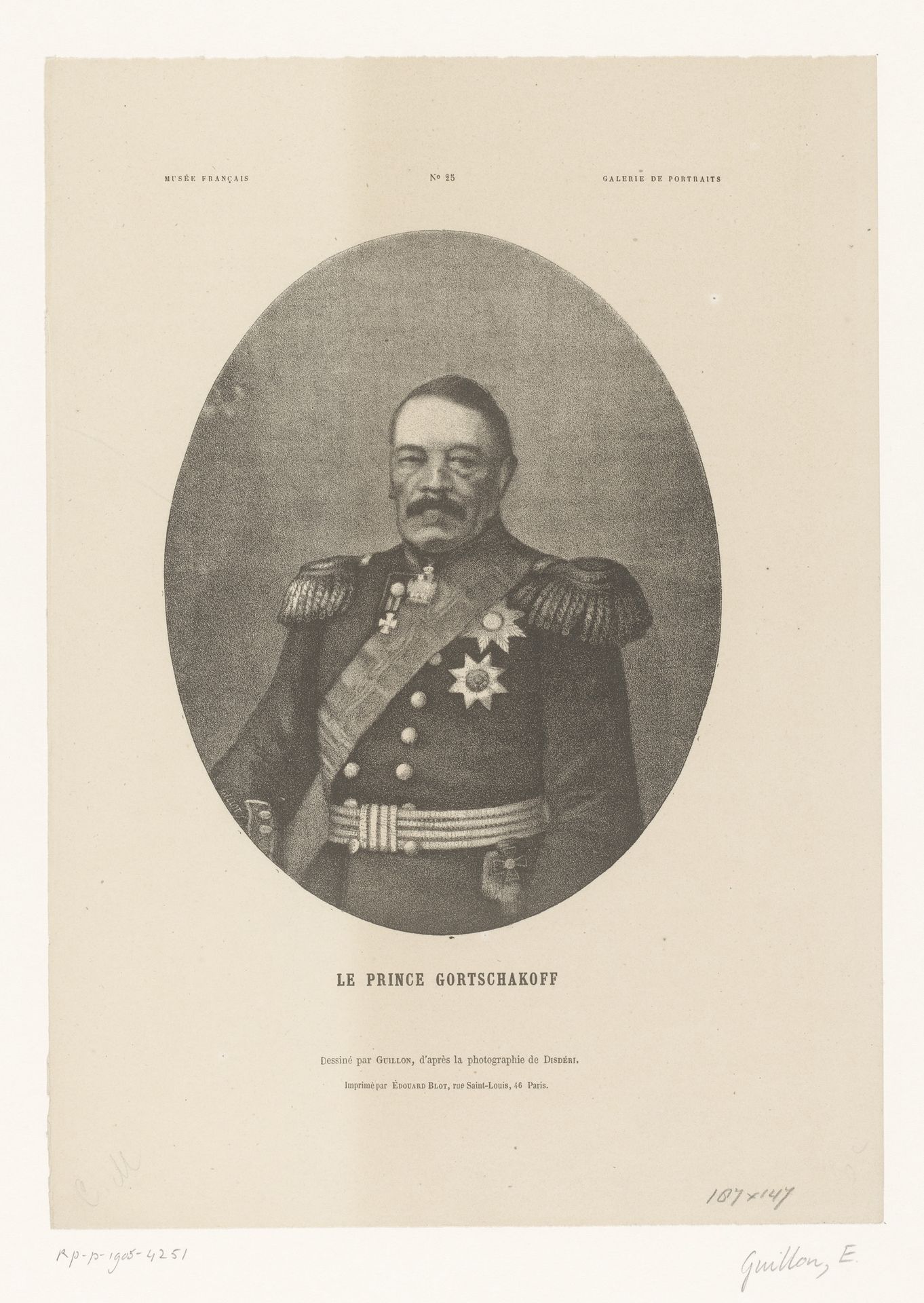 Portret van Pyotr Dmitrievich Gorchakov by Ernest Guillon