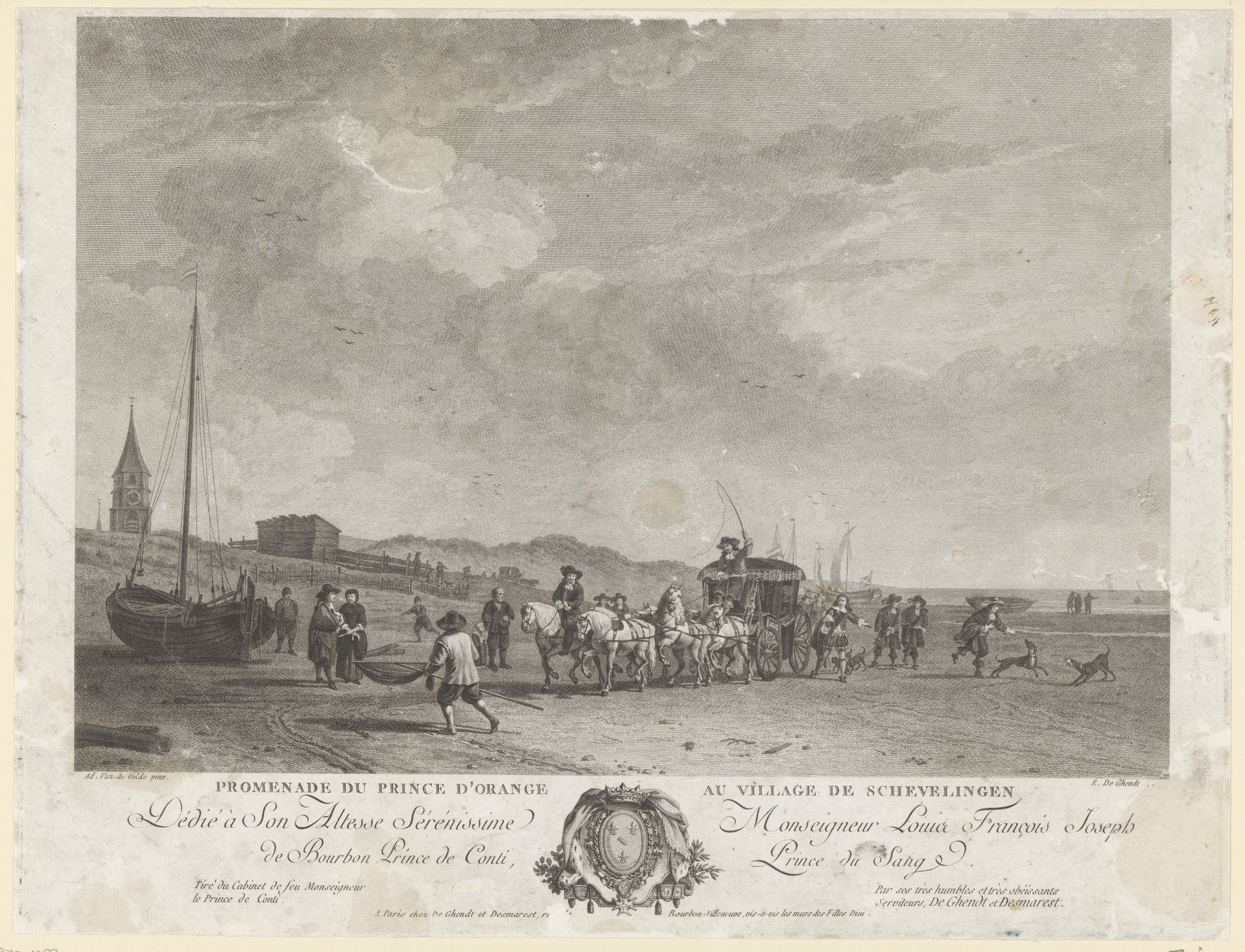 Prins Willem van Oranje op het strand van Scheveningen by Emmanuel Jean de Ghendt