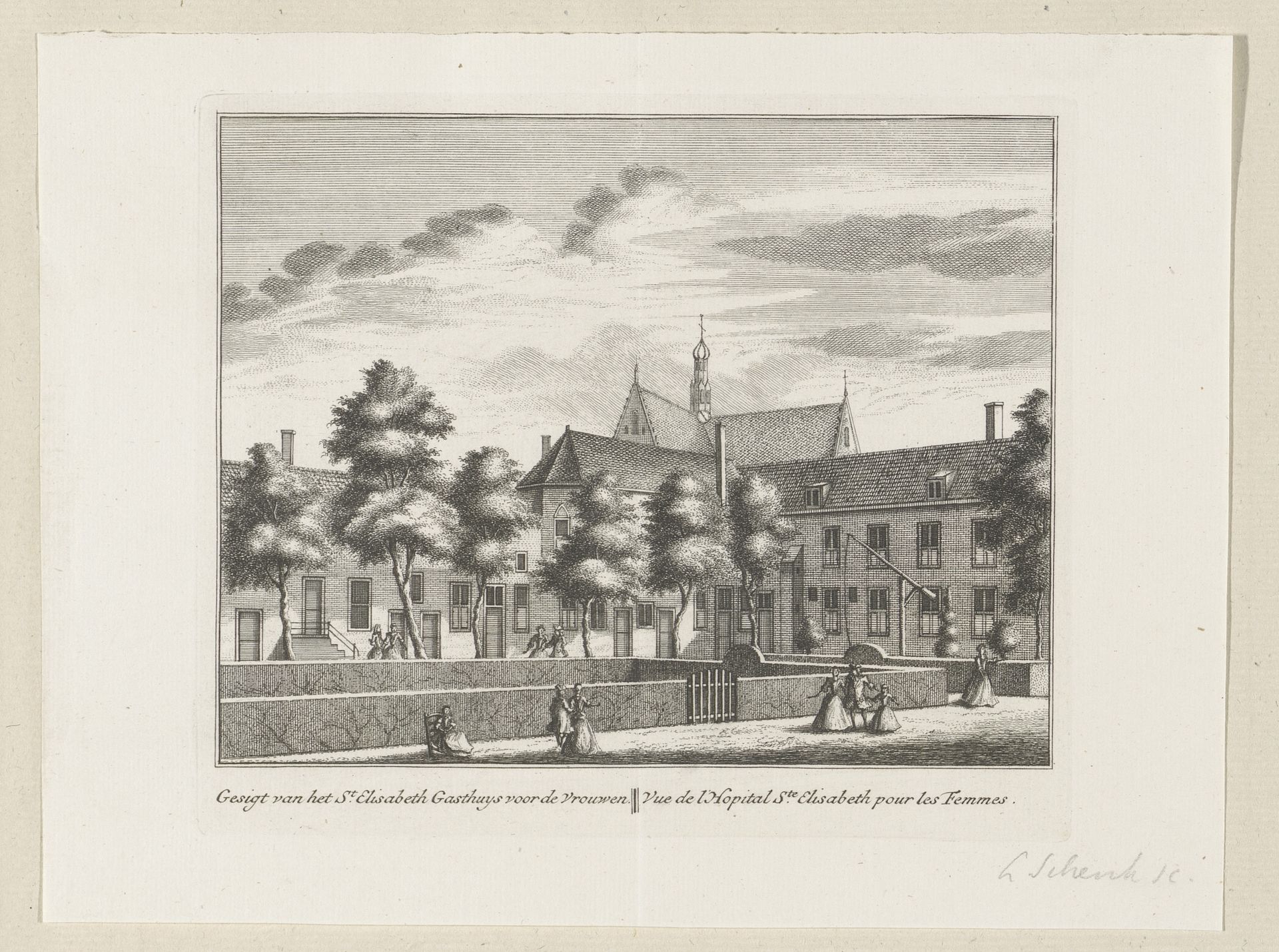 Gezicht op het Sint-Elisabethgasthuis voor vrouwen te Alkmaar by Leonard Schenk