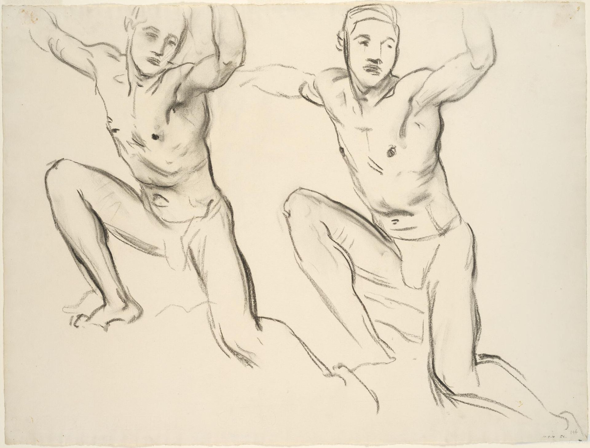 Two Studies of Nude Youth, Preliminary Studies for Figural Relief Tondo over Rotunda, Museum of Fine Arts, Boston by John Singer Sargent