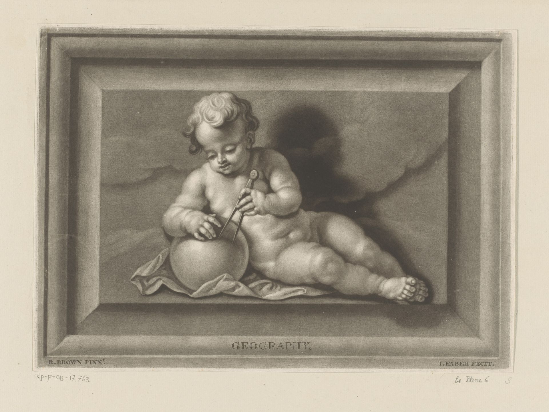Kind met passer en bol als personificatie van de Geografie by John (II) Faber