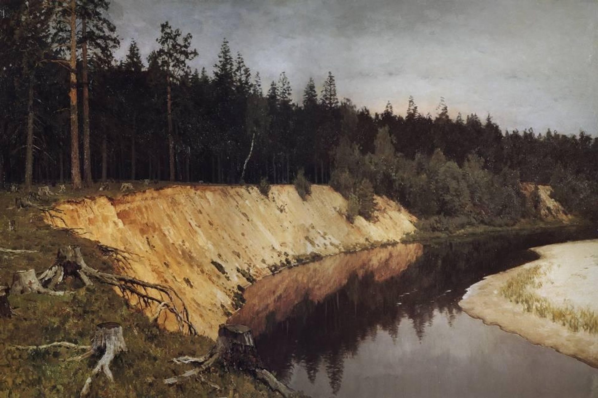 Wooded riverbank. Twilight. by Isaac Levitan