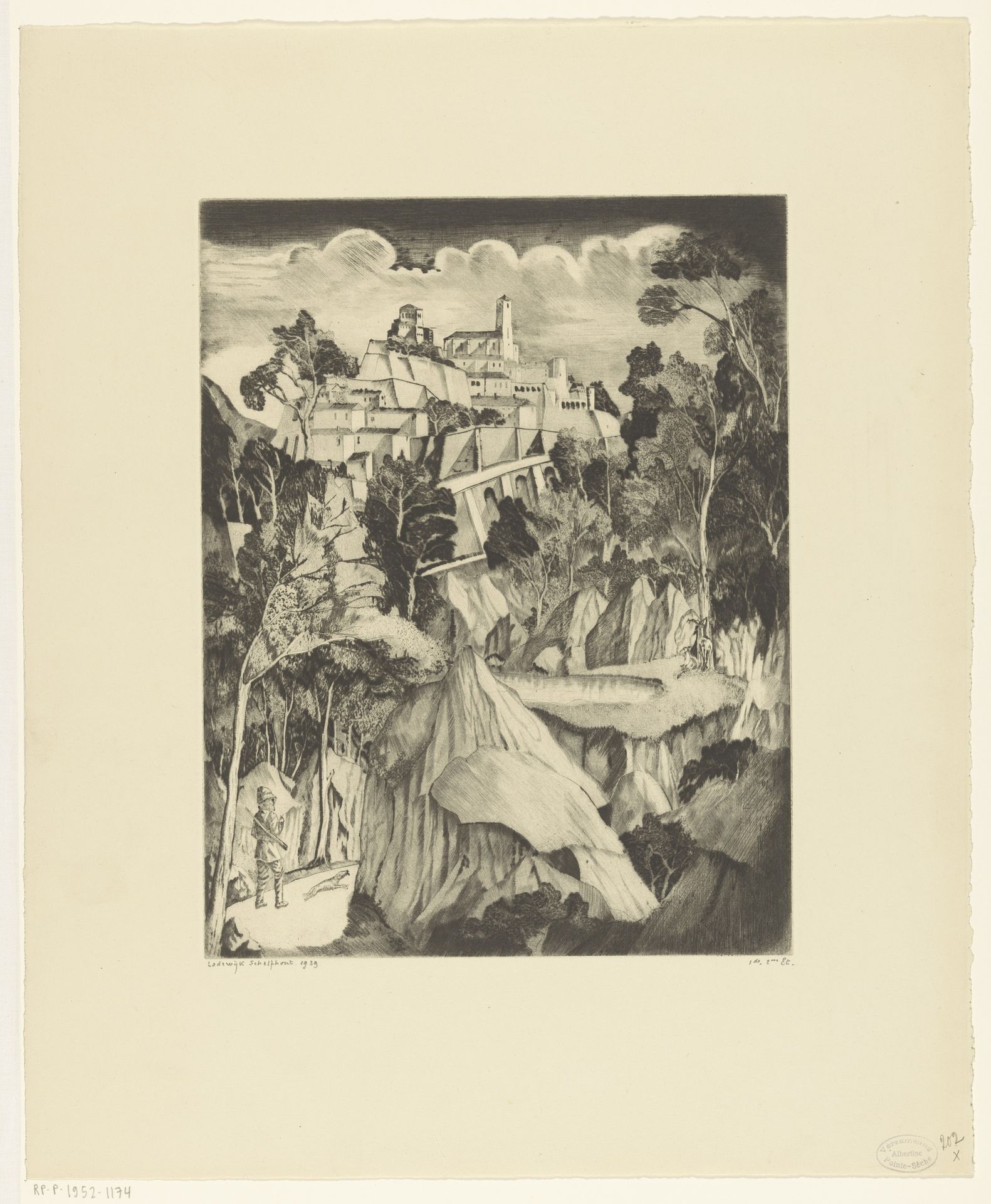 Heuvellandschap met jager by Lodewijk Schelfhout