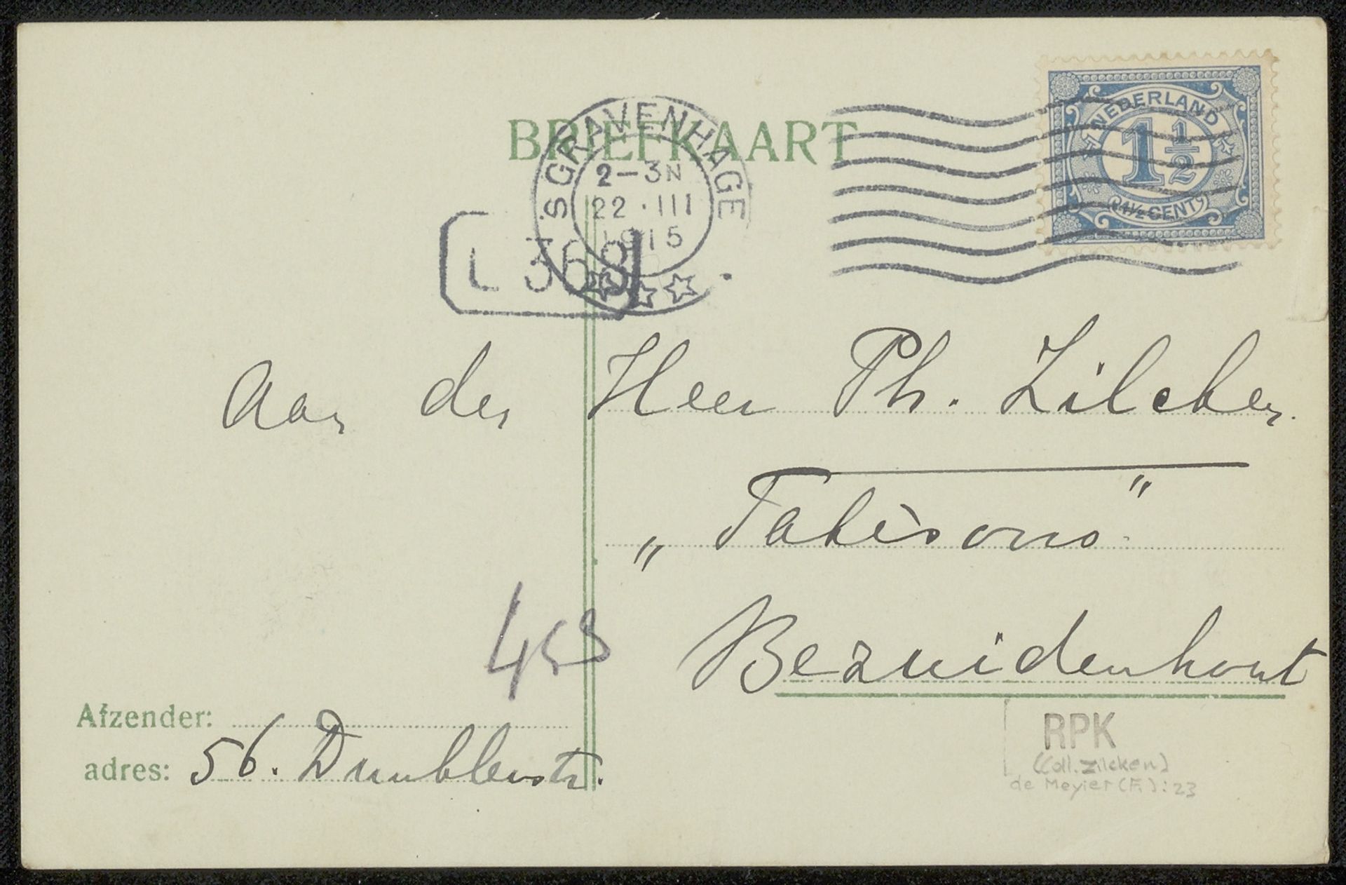 Briefkaart aan Philip Zilcken by Fenna de Meyier