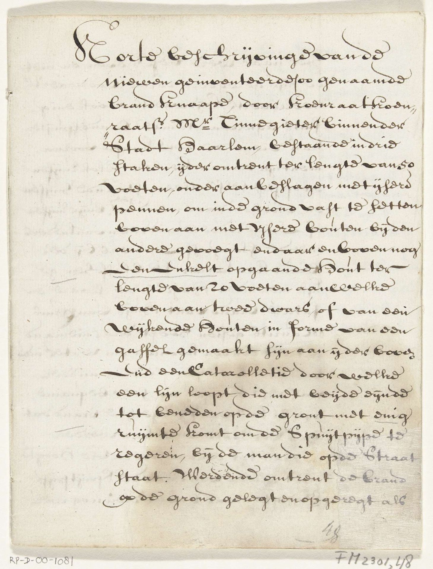 Handgeschreven beschrijving van een brandspuit genaamd Brandknaap, uitgevonden door Koenraat Koenraatsz te Haarlem, ca. 1650 by Anonymous