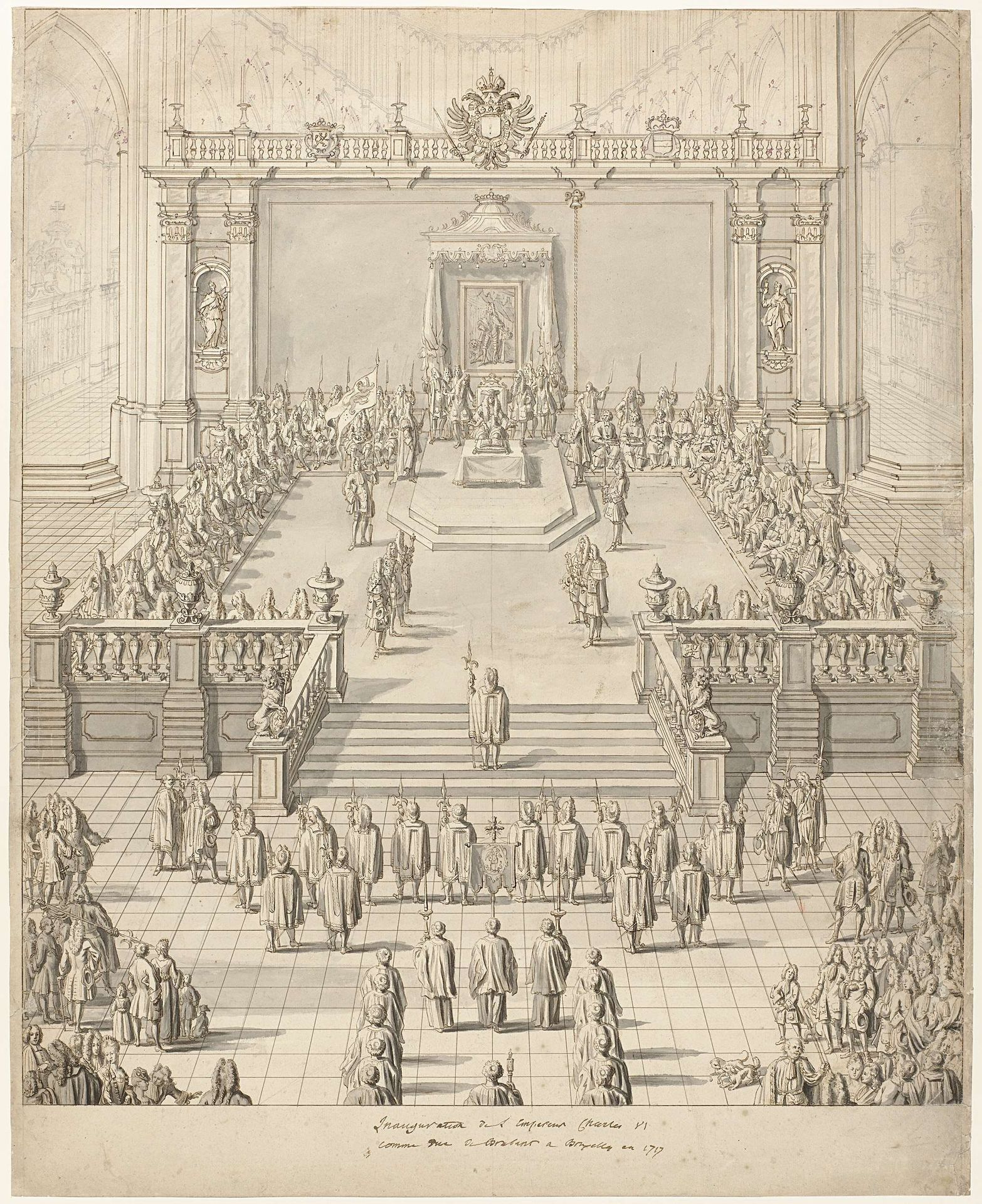 De inhuldiging in de St.-Bavokerk te Gent, van Karel VI, Duits keizer, in 1717 by Jacob Colin