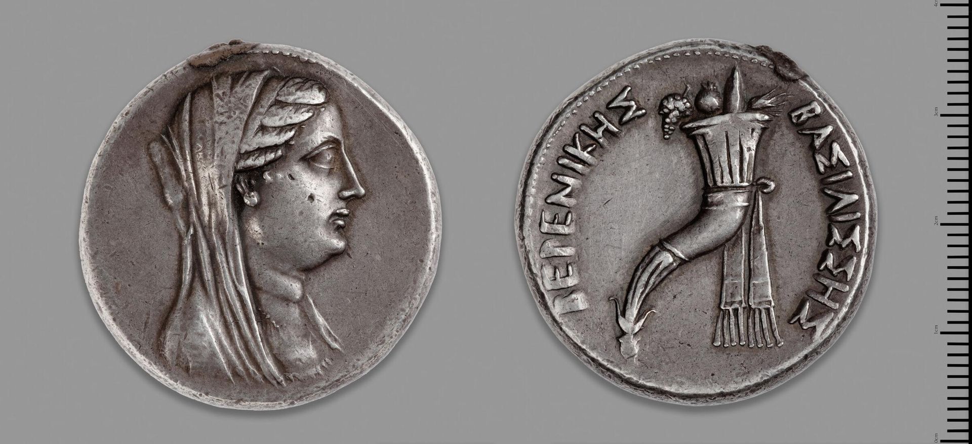Posthumous decadrachm of Berenike II, Alexandria by Berenike II