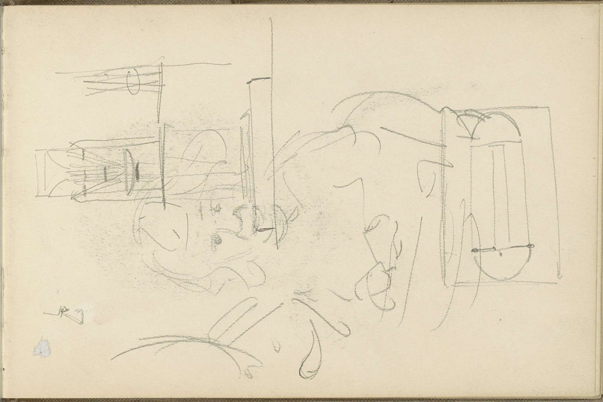 Studieblad, onder andere met een figuur by Carel Adolph Lion Cachet