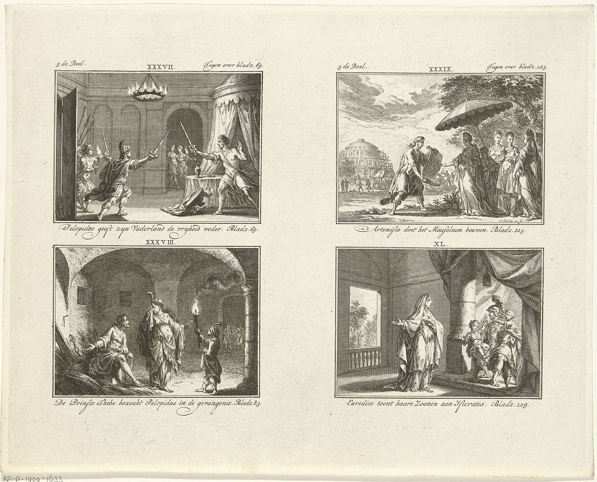 Vier voorstellingen uit de klassieke geschiedenis by Simon Fokke