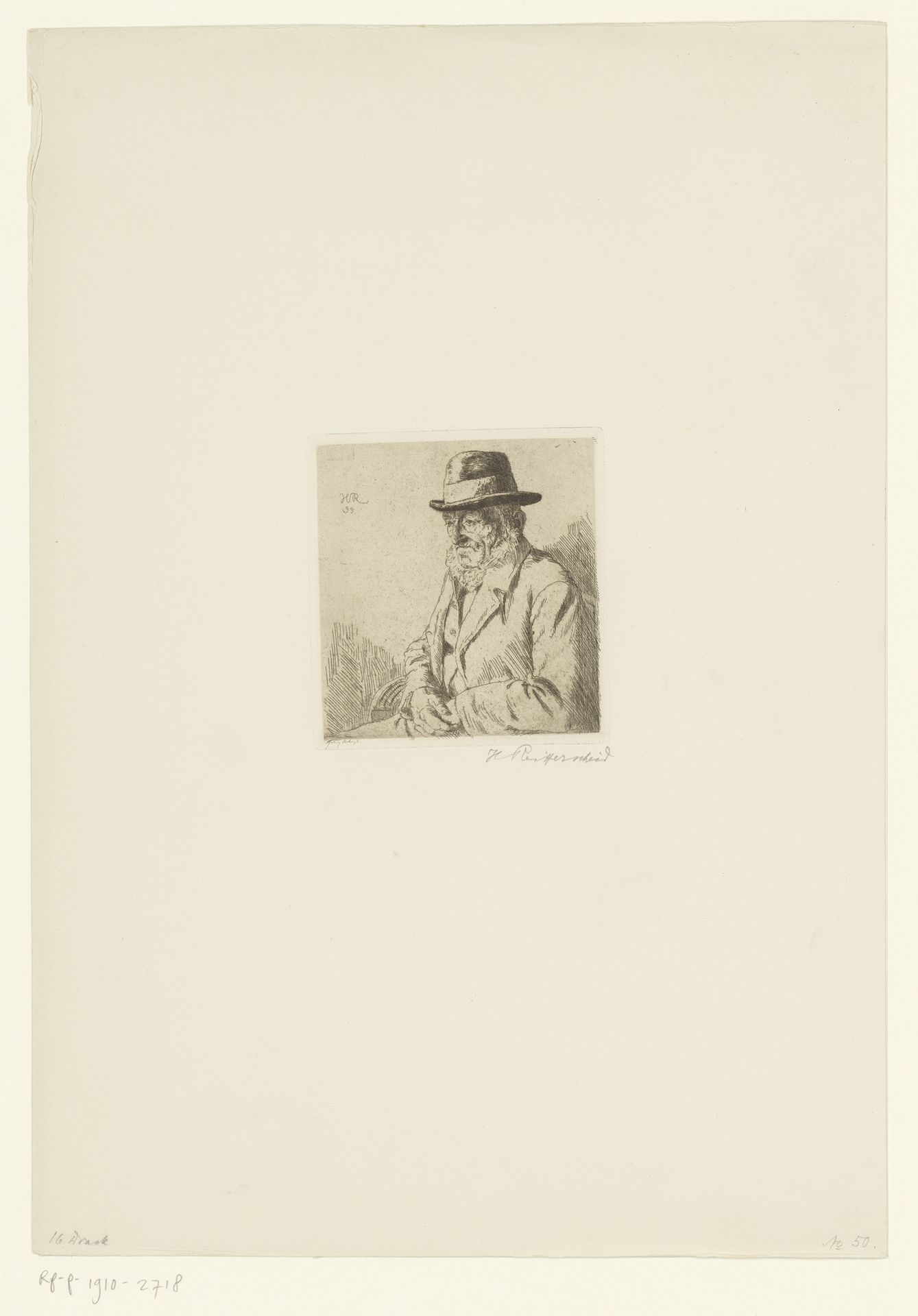 Oude man in een stoel gezeten by Heinrich Reifferscheid