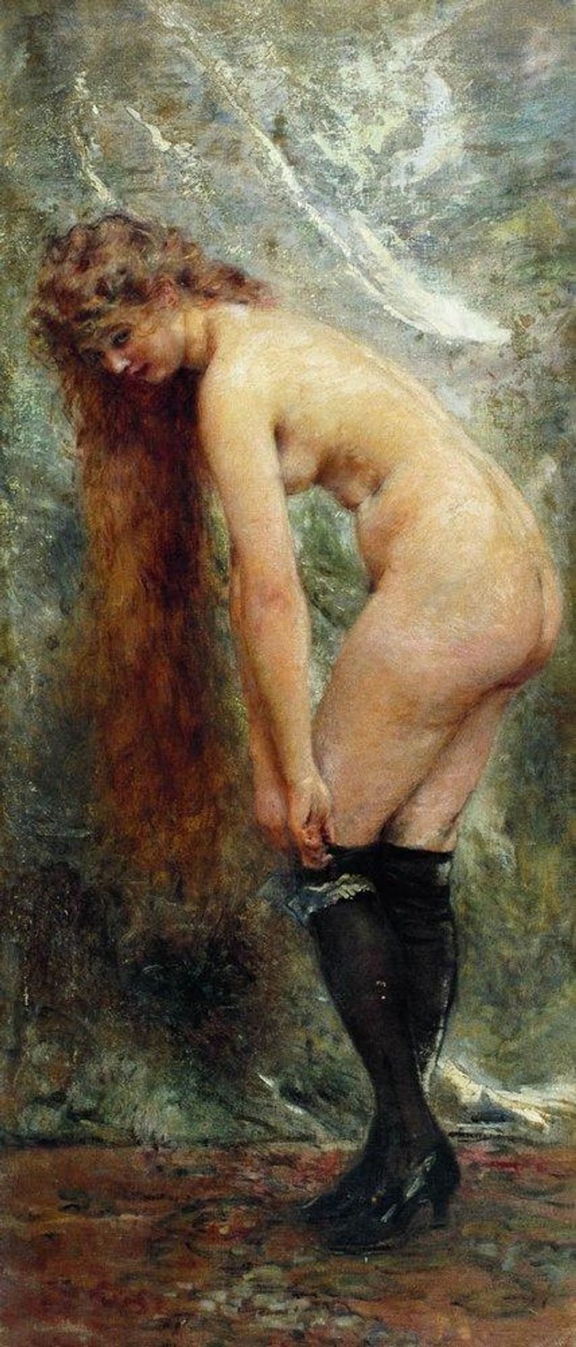 Nude Woman in Black Stockins by Konstantin Egorovich Makovsky
