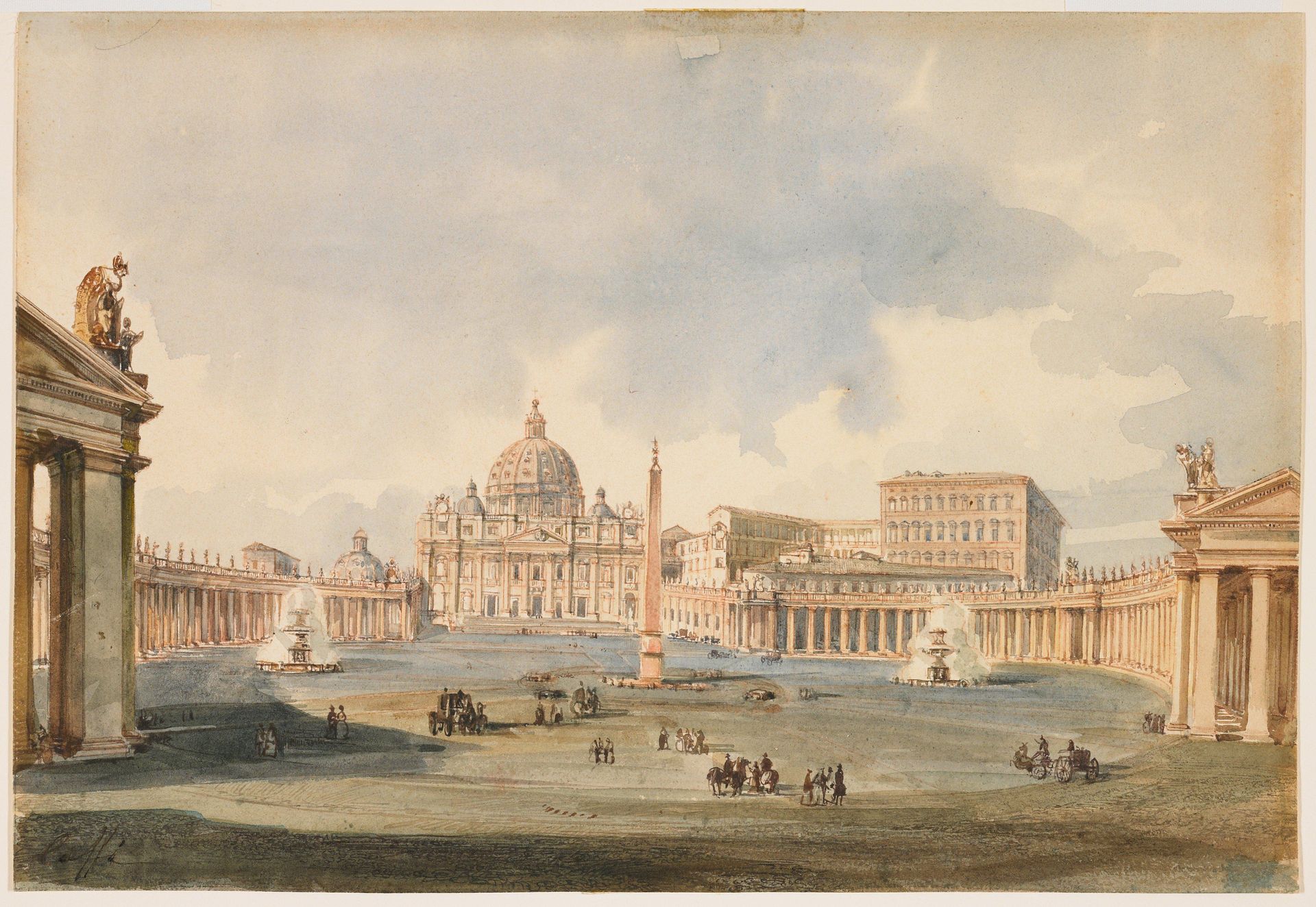 View of Saint Peter's Square and Basilica in Rome by Ippolito Caffi