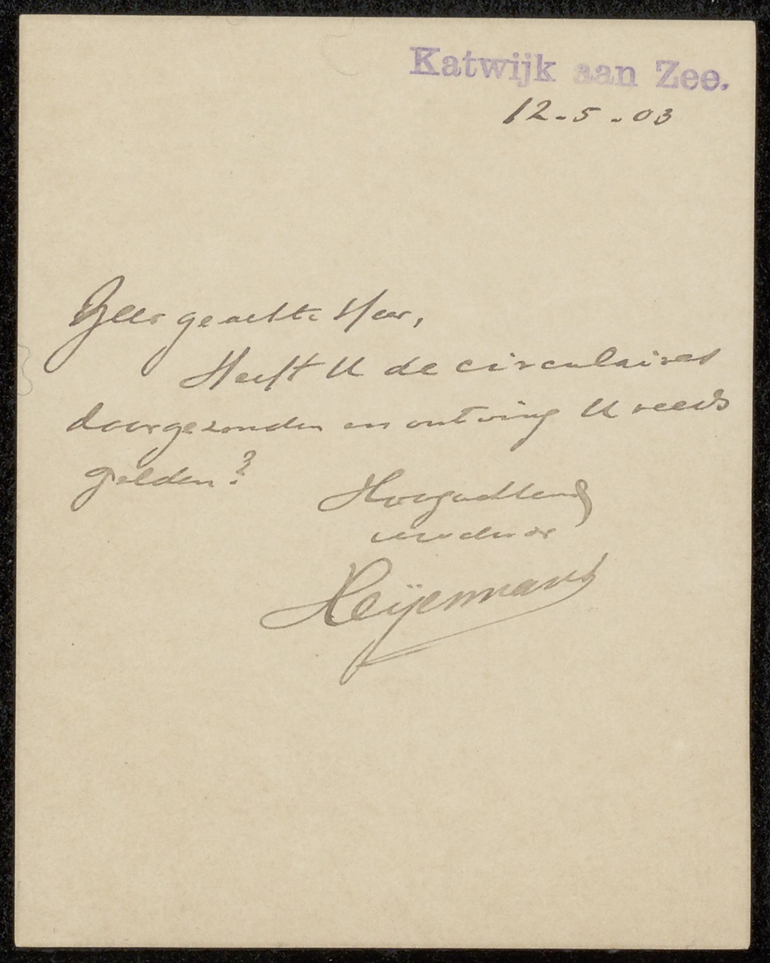 Brief aan Philip Zilcken by Herman Heijermans