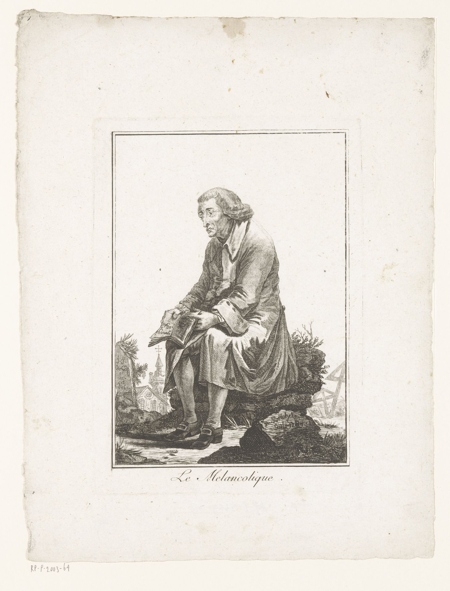 Oude man gezeten op een steen met een boek in zijn handen by Robert Brichet