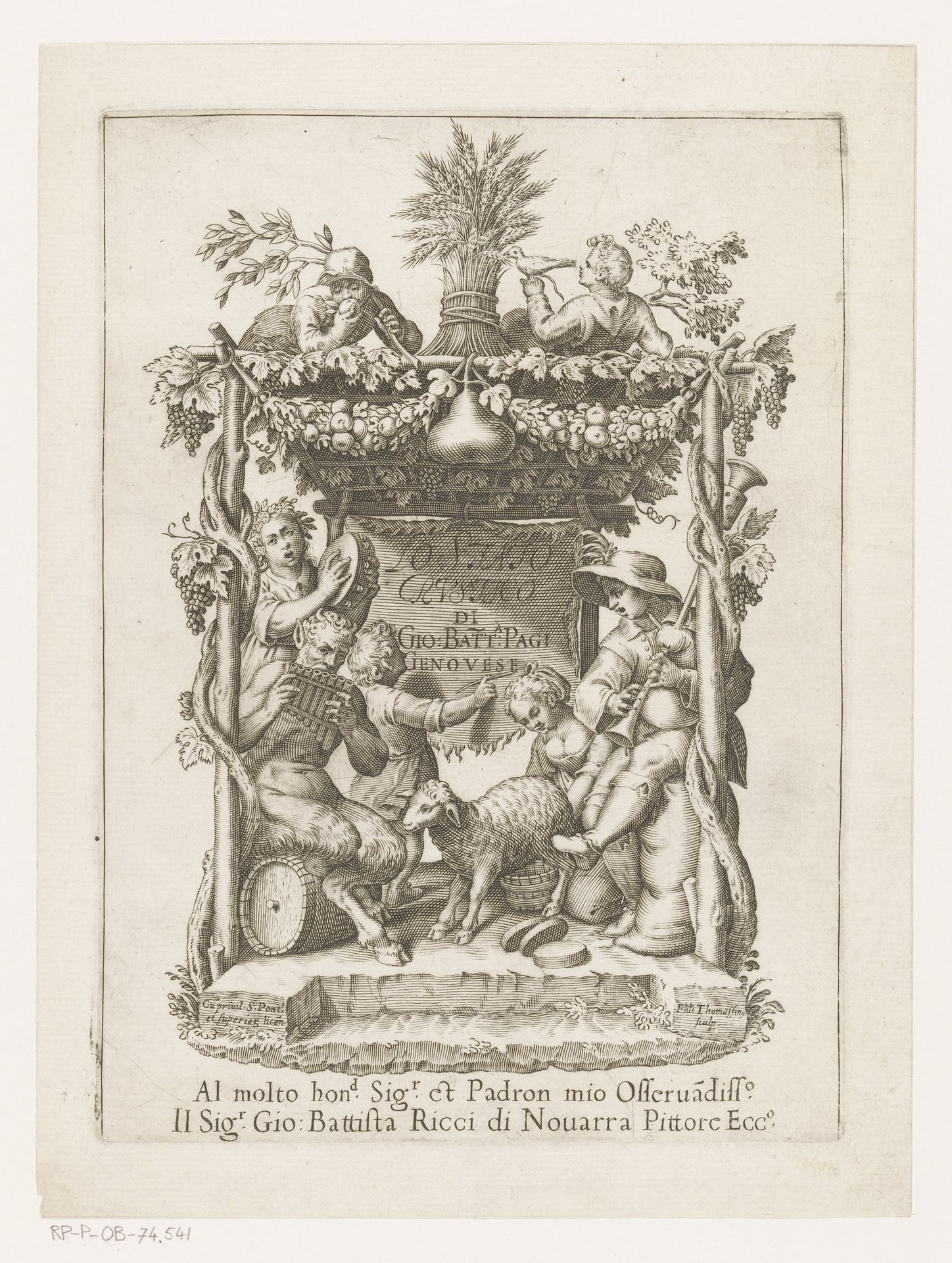 Herder en herderin met bacchanten onder een begroeid afdak by Philippe Thomassin