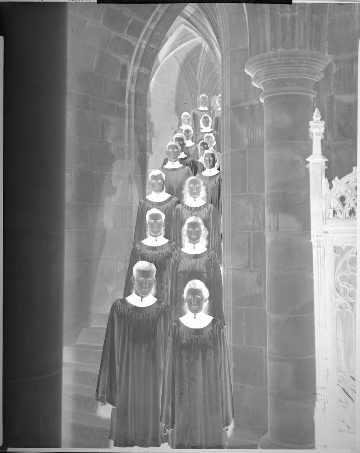 Untitled (choir posed on stair case) by Harris & Ewing