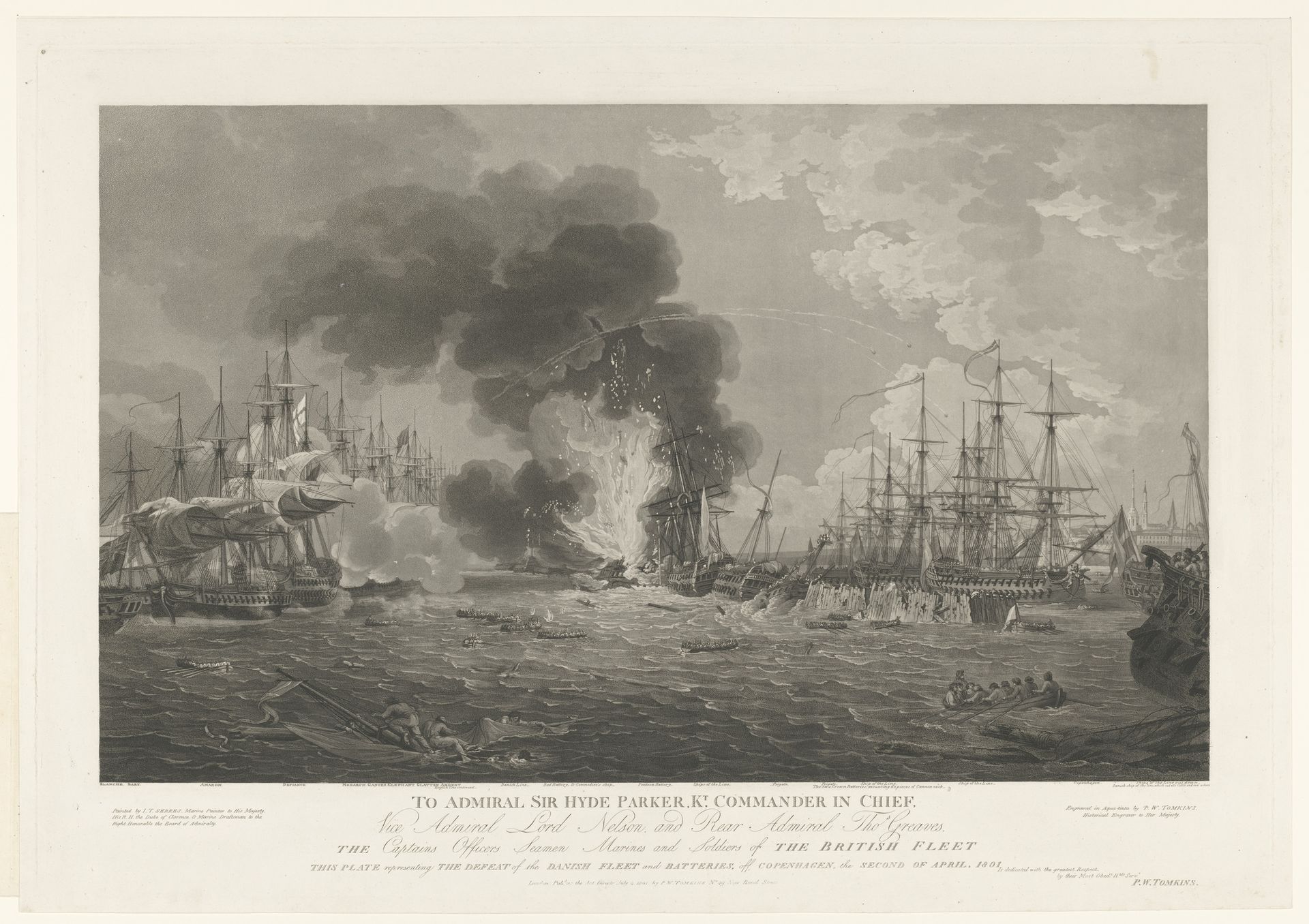 Gezicht van de zeeslag bij Kopenhagen, 1801 by Peltro William Tomkins