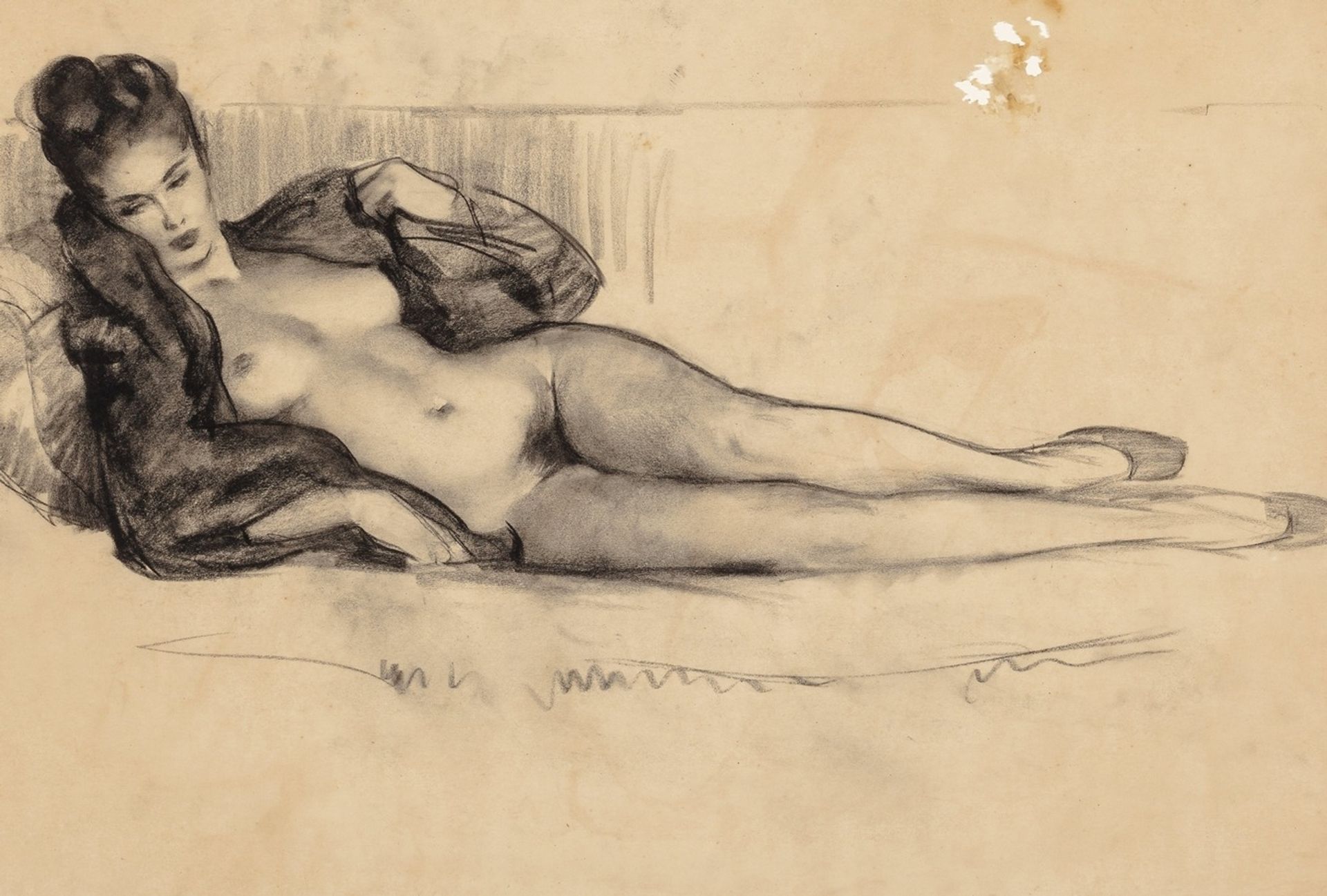 Lounging Nude preliminary by Gil Elvgren