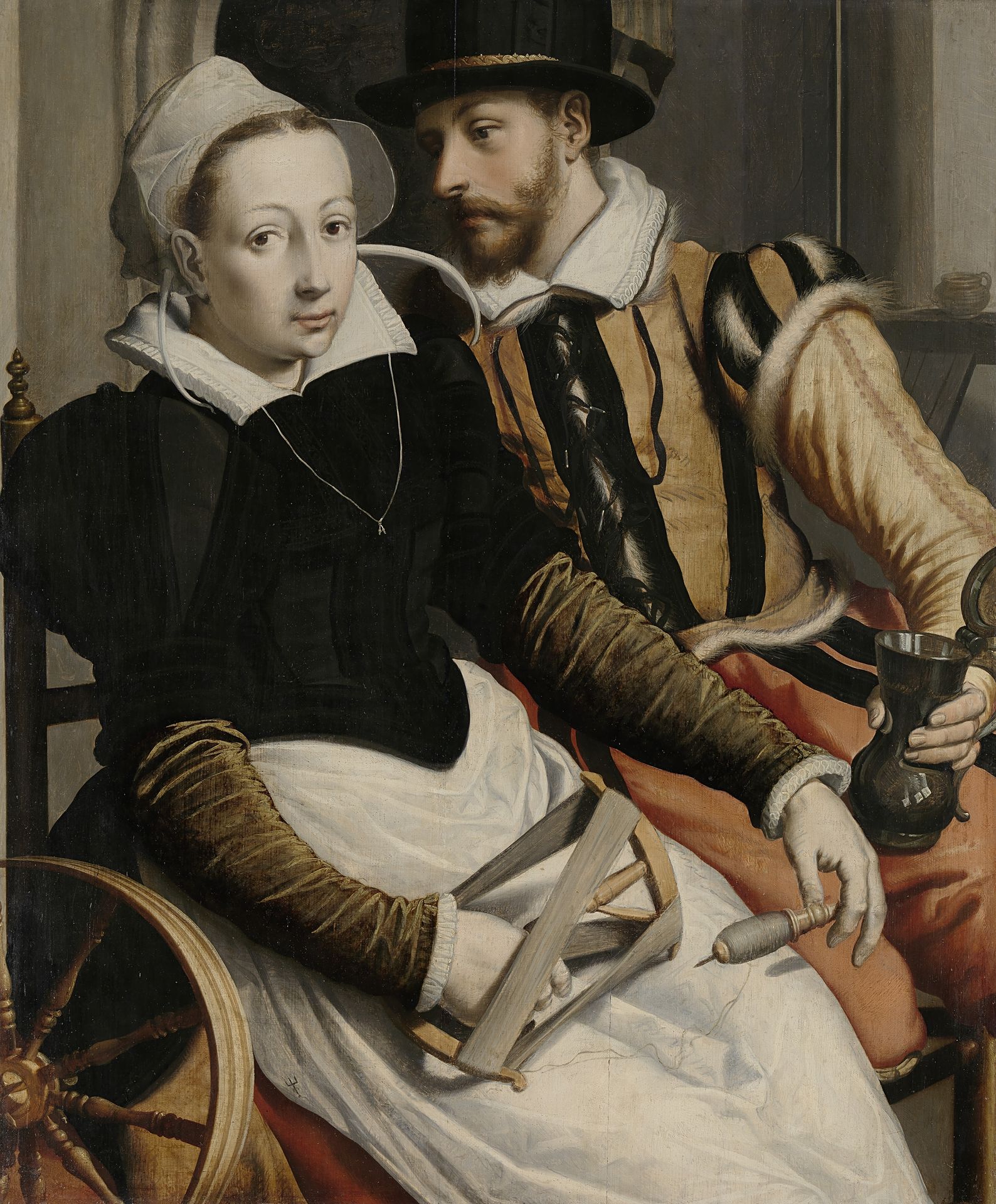 Man and Woman at a Spinning Wheel by Pieter (I) Pietersz.