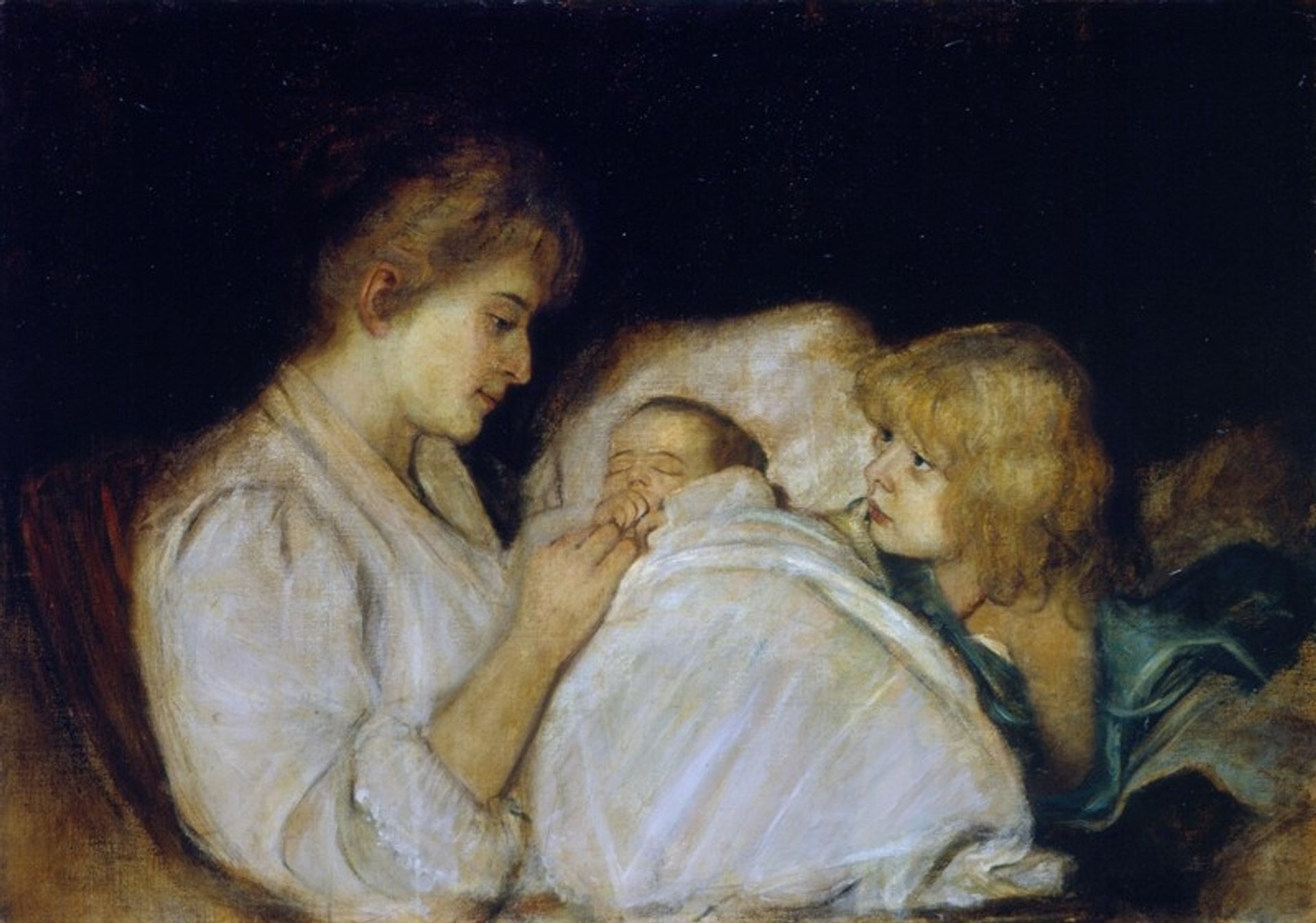 Magdalena von Lenbach mit Töchtern Erika und Marion by Franz von Lenbach