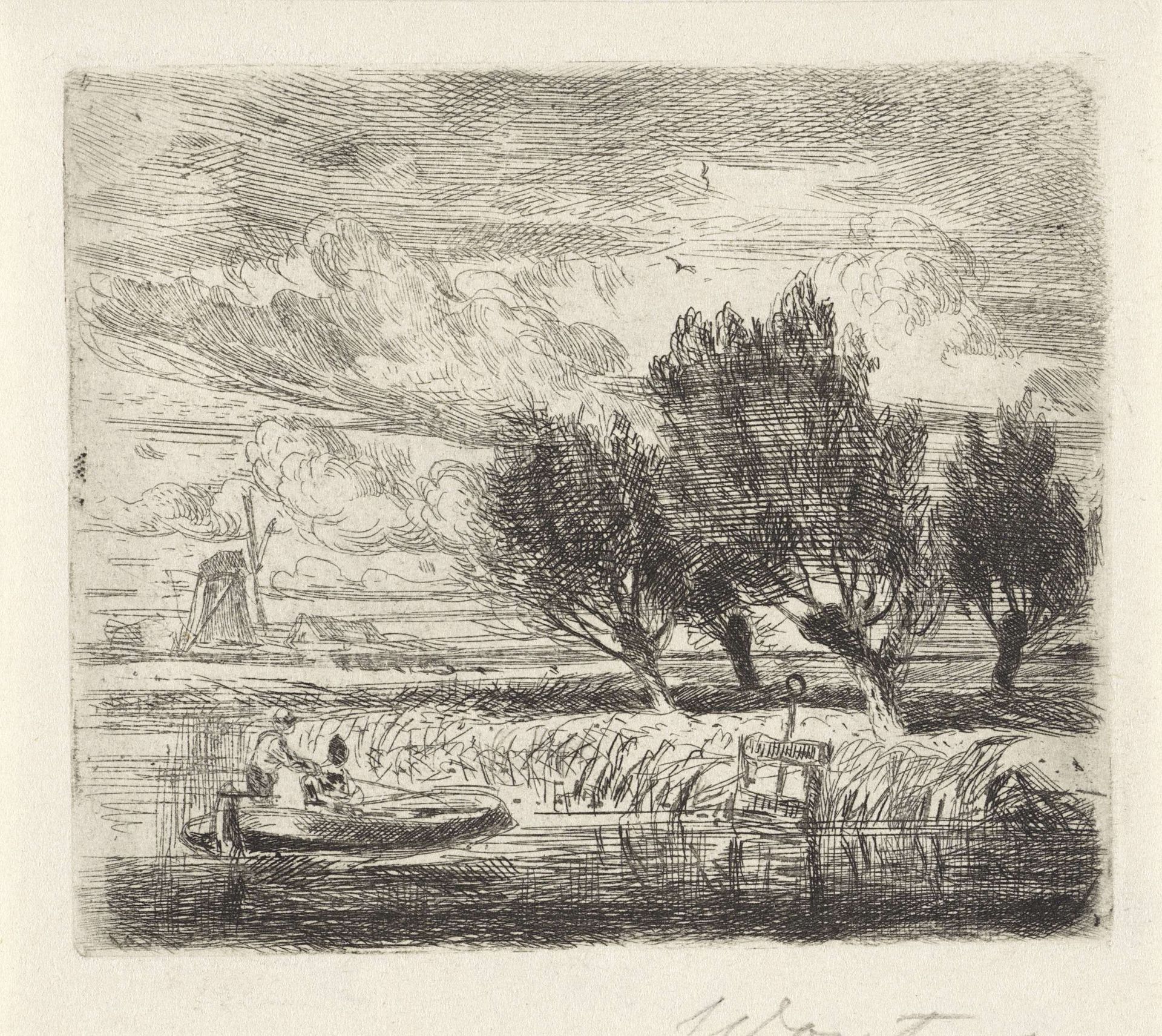 Knotwilgen aan de waterkant by Augustinus Jacobus Bernardus Wouters